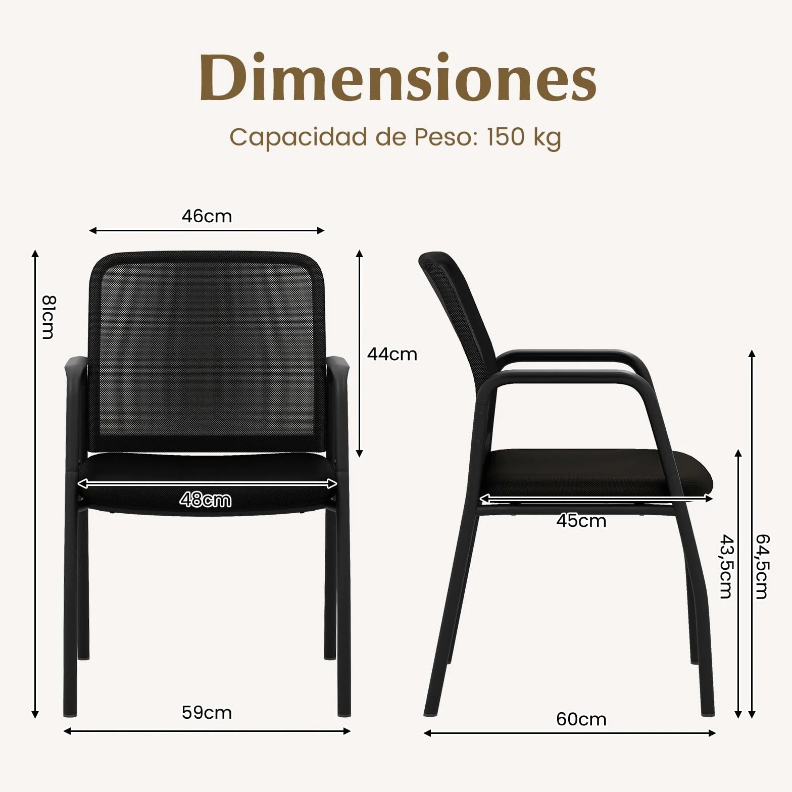 COSTWAY 2 Sillas Sala de Espera, Brazos y Asiento Acolchado, Malla, Respaldo Ergonómico, Carga 150kg, Negro