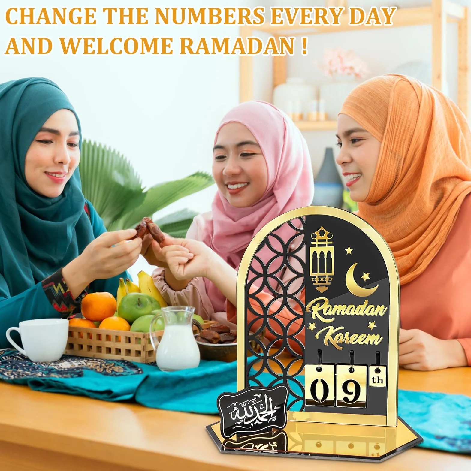 Calendario Ramadán Acrílico 30 Días Cuenta Regresiva Decoración Eid Musulmana Negro