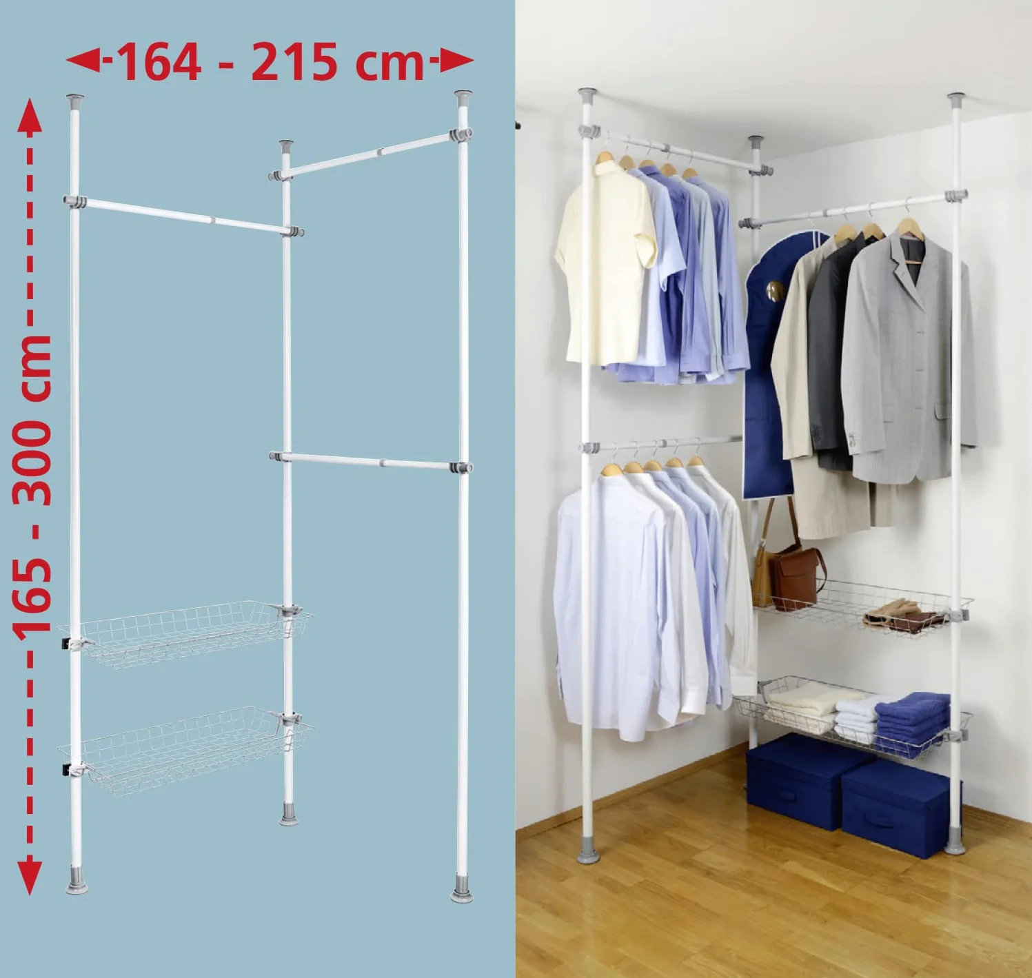 WENKO Sistema telescópico Herkules Duo ajustable guardarropa Acero 164-215 x 165-300 x 38 cm Blanco
