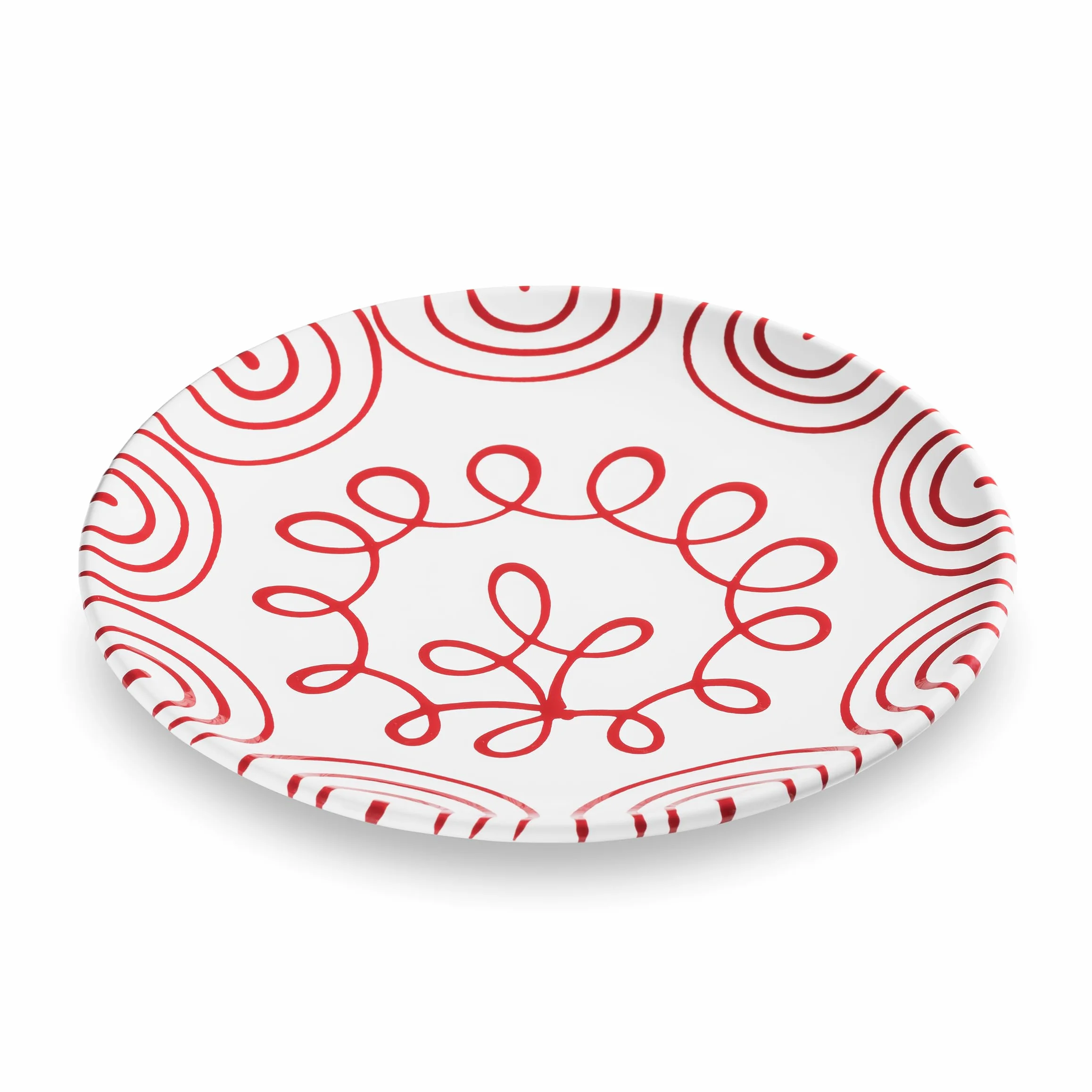 GMUNDNER KERAMIK Plato de cena | Diámetro : 25 cm | Patrón rojo "Llamas" | Vajilla hecha a mano y con amor en Austria