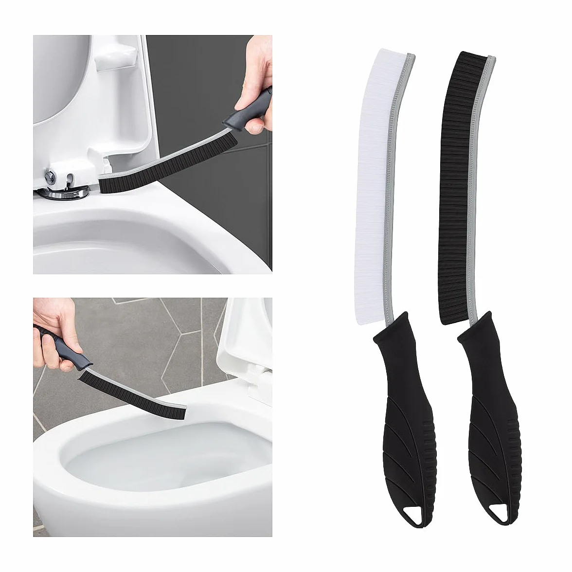 TQRR Escobillas de Baño Cepillo Limpieza Hogar Multifuncional Cerdas Duras Inodoro Bañera Ranura Ventana 2 Negro