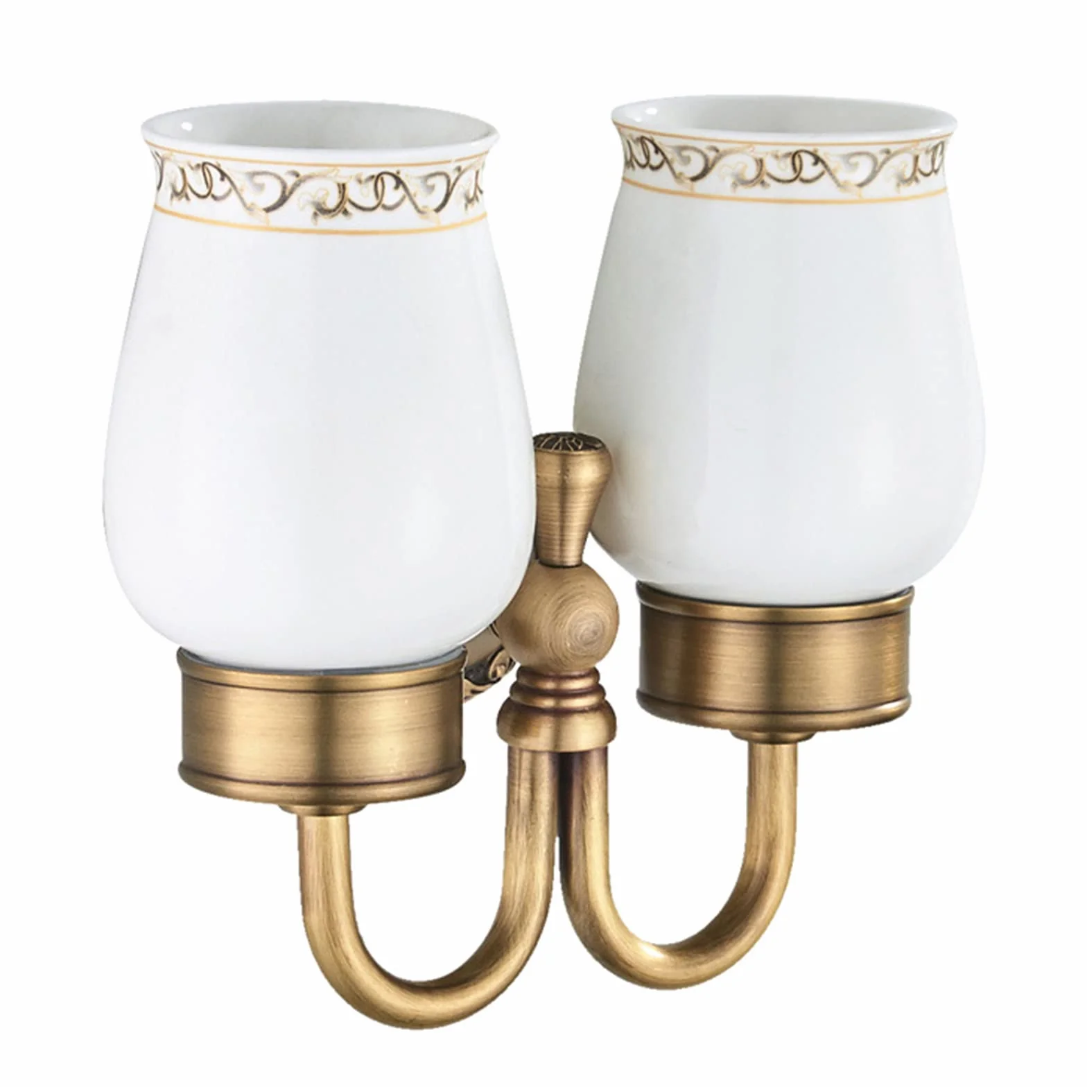 Soporte para Cepillo De Dientes, Cepillo De Dientes De Latón Retro con 2 Tazas De Cerámica, Soporte para Taza De Cepillo De Dientes De Baño Montado En La Pared para Accesorios De Baño