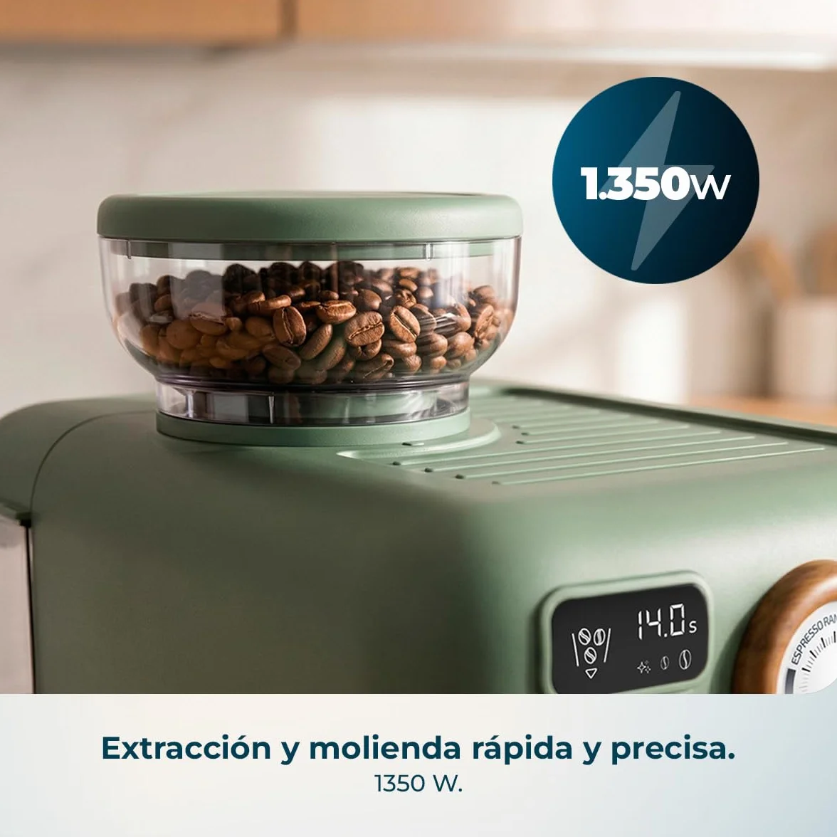 Cecotec Cafetera Express Manual Power Espresso 20 Tradizionale Grind. 1500W, Molinillo 20 Niveles, 20 Bares, PID, Thermoblock, Steamer, Cold Brew, Café Recién Molido con Crema Perfecta