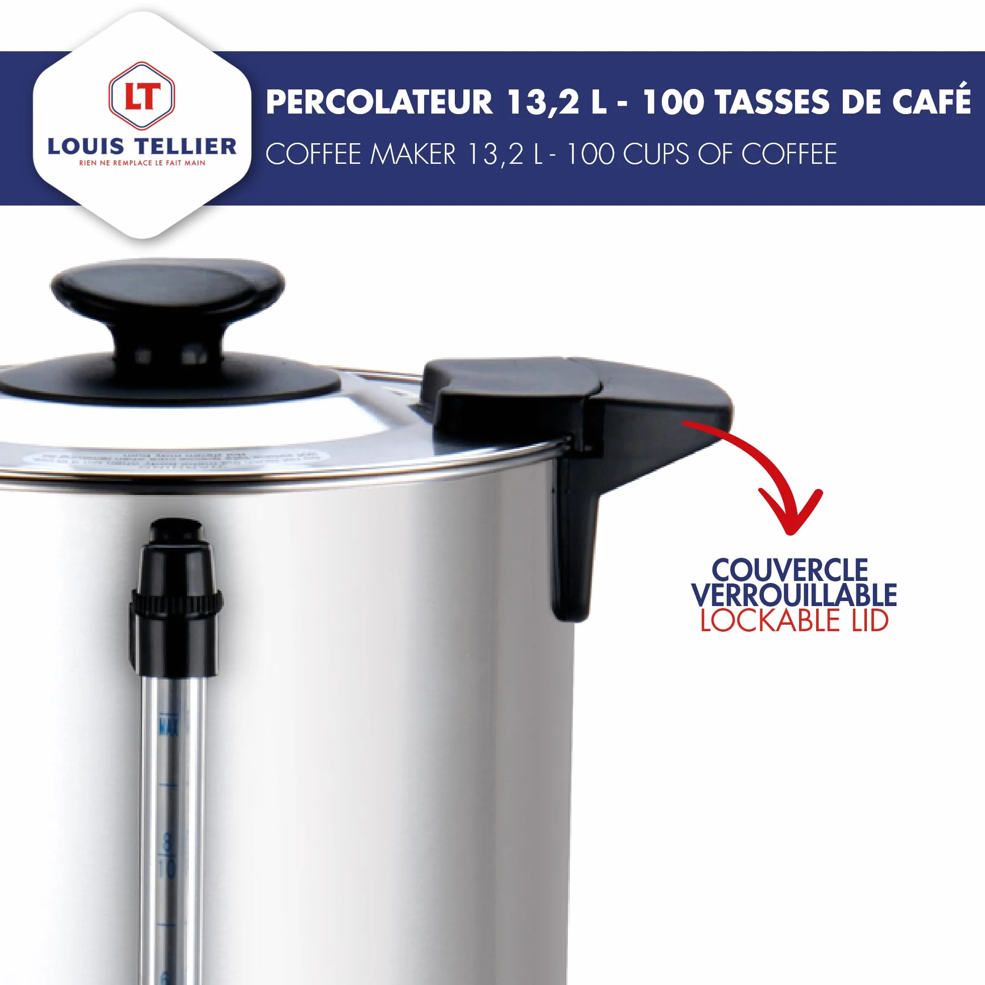 Louis Tellier Percolador de Café Profesional 13,2 L 100 Tazas Acero Inoxidable Grifo de Goteo