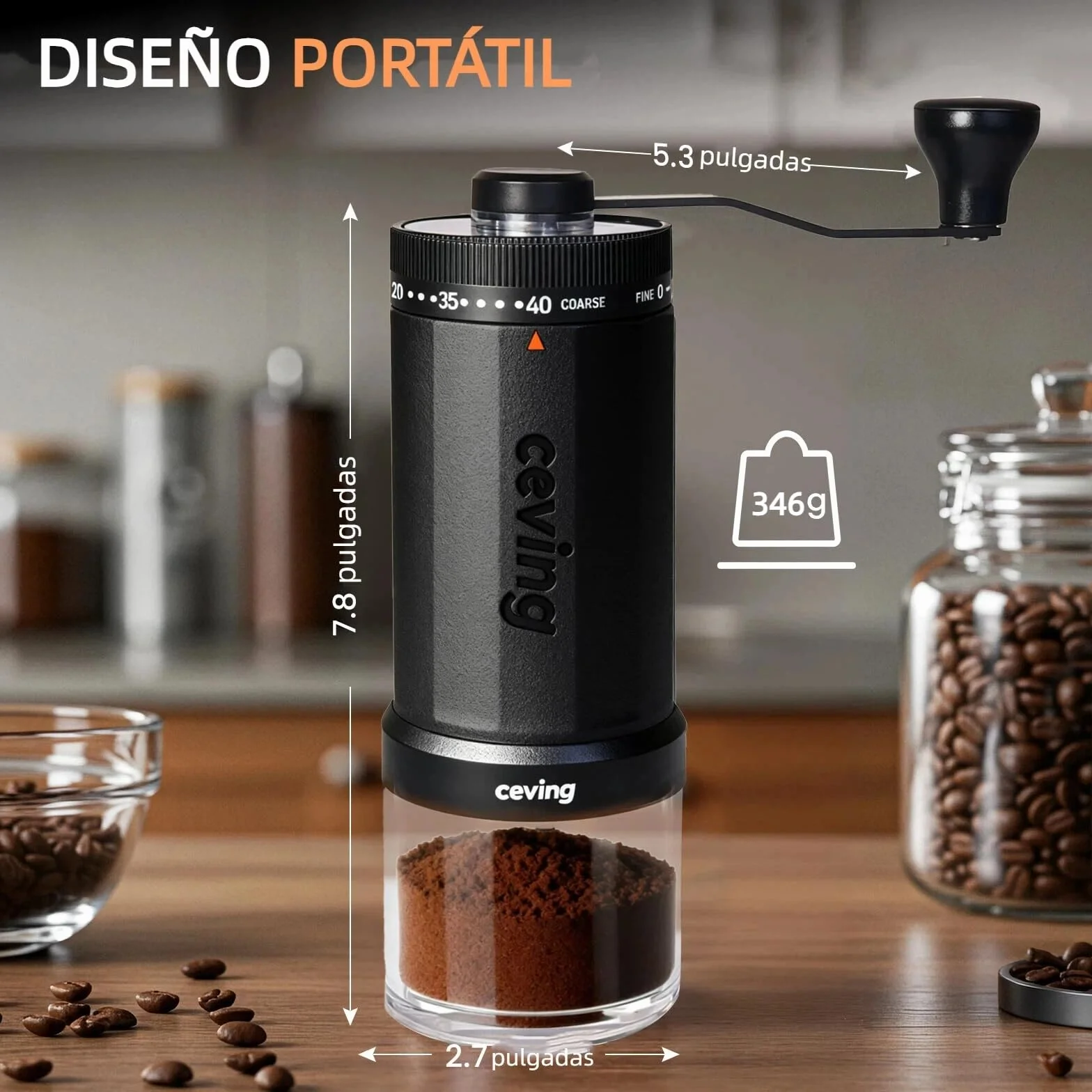 Molinillo de Café Manual 60g 40 Niveles Muelas Cónicas de Cerámica