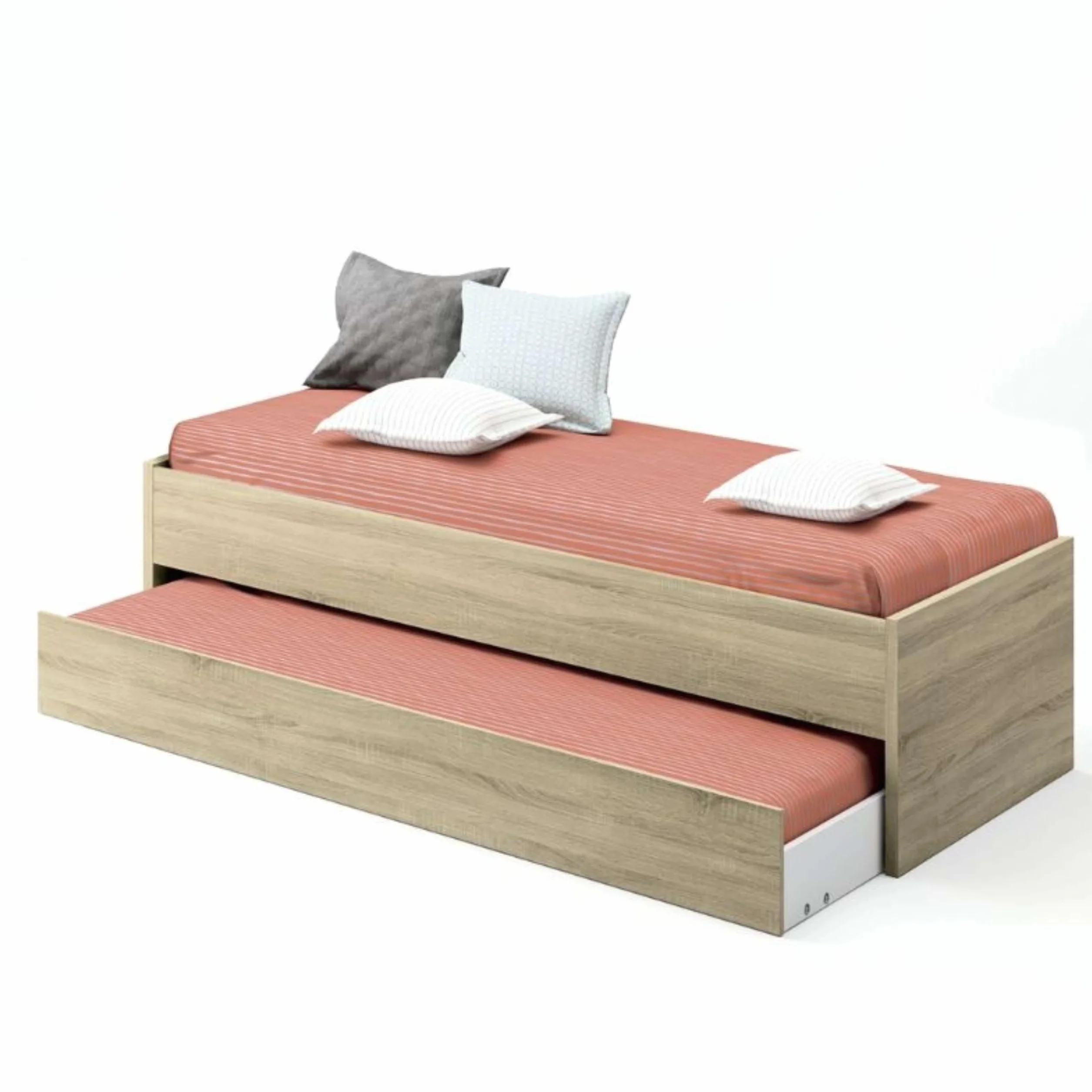 Pack Muebles Dormitorio Juvenil Tibet Estilo Natural en Color Roble Cambrian (Cama + Armario + Cómoda)