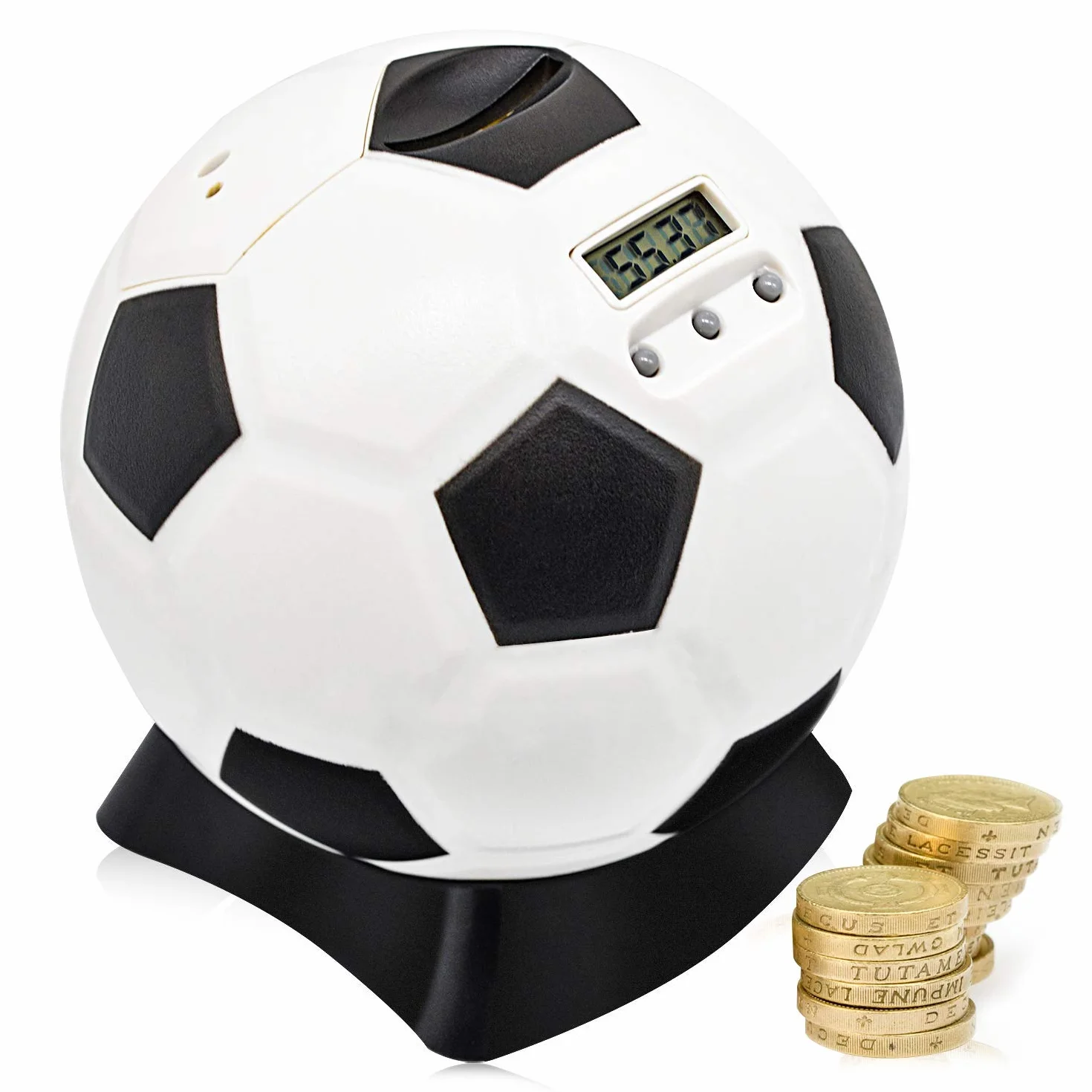 MOMMED Hucha, Contador Digital, Balón de Fútbol, Cerdito para Niños, Electronica LCD