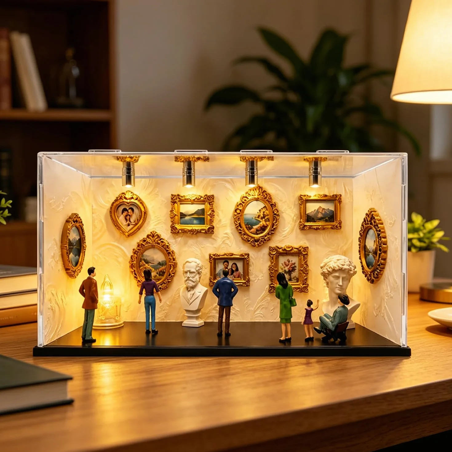 DIY Mini Museum Silhouette Box Foto Recordatorio Set, Personalized DIY Photo Family Memory Display Case Incluye 6 Figuras, 9 Marcos Dorados y 2 esculturas para Aniversario, Boda, decoración del hogar