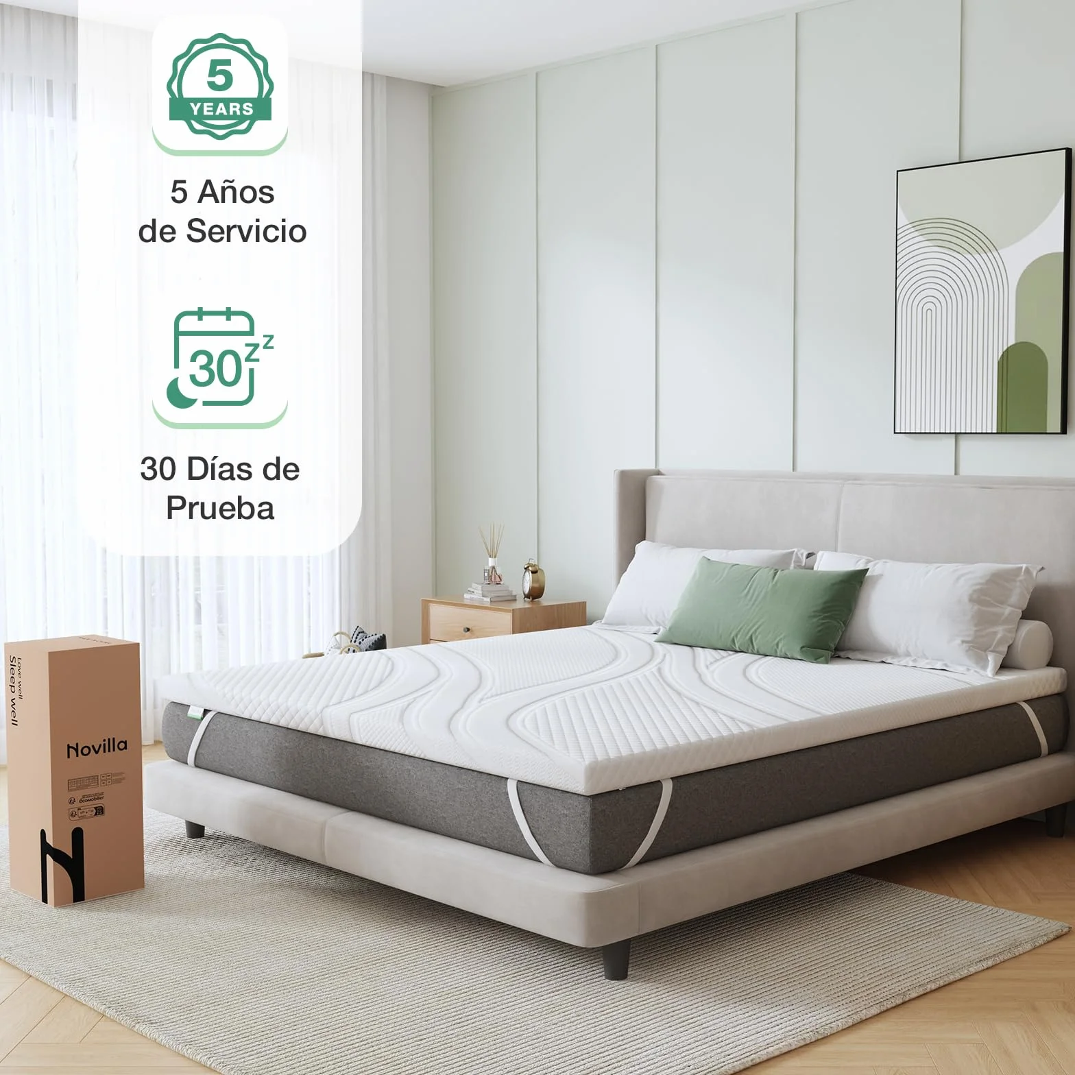 Novilla Topper Viscoelástico 150x190 7,5 cm Sobrecolchón Espuma Memoria Gel Cubrecolchón Funda Transpirable Lavable Blanco