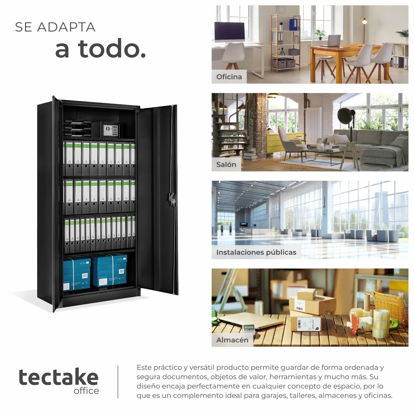 Armario Archivador Oficina Acero 180x80x40 cm Negro con Cerradura 4 Estantes Ajustables