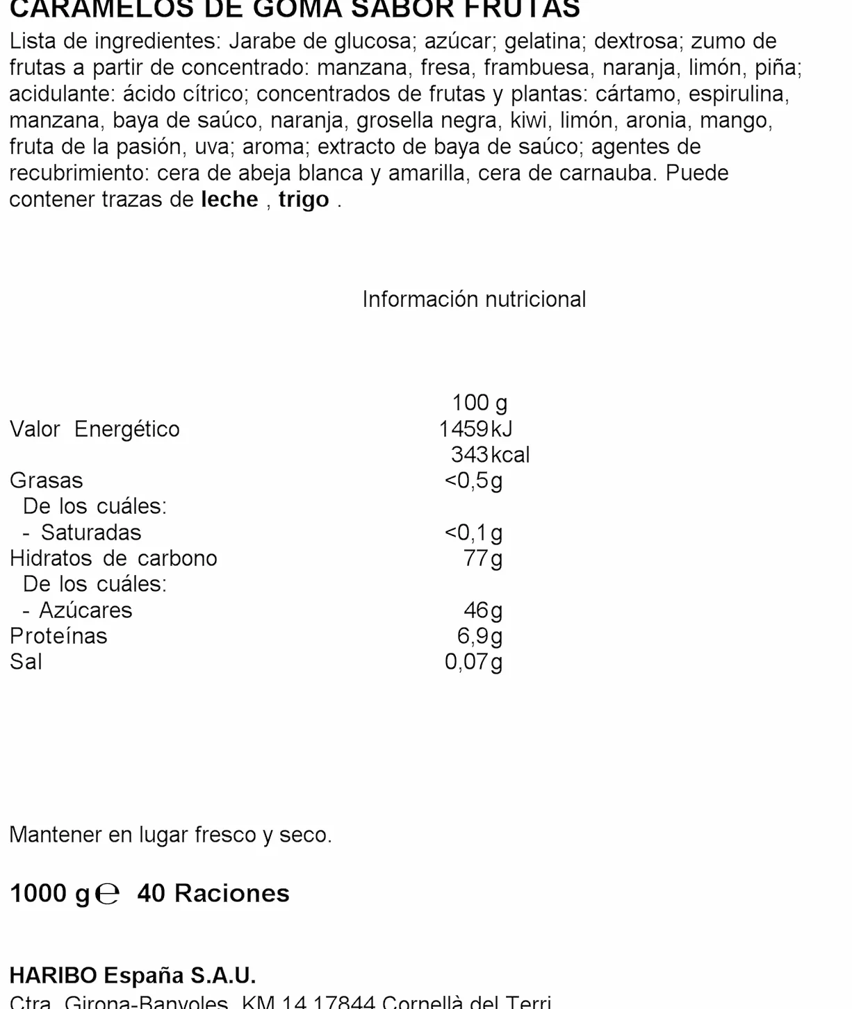 HARIBO Ositos De Oro Frutas Mezcladas 1000 Gramo