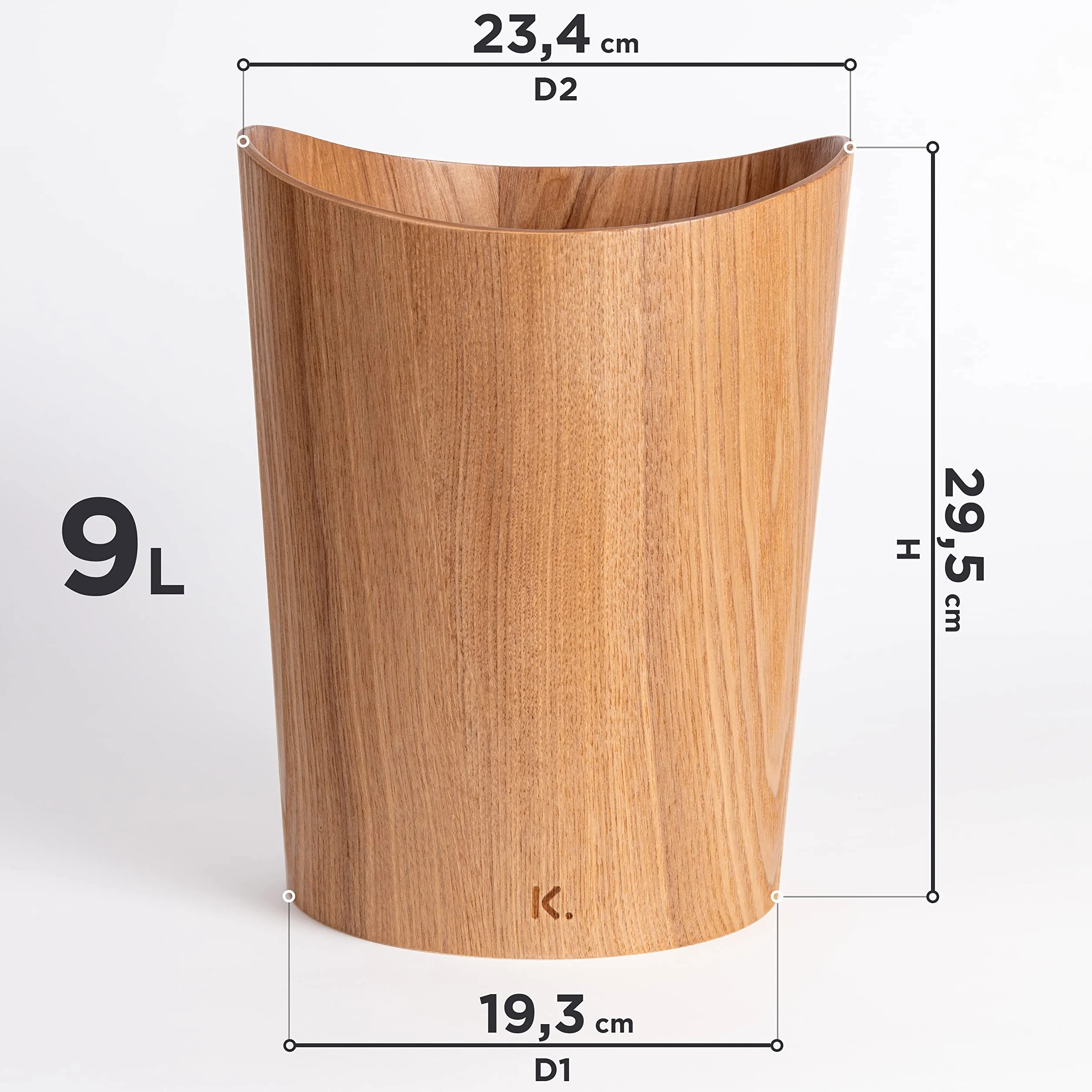 Kazai Papelera Oficina Madera Auténtica Börje 9 litros Fresno
