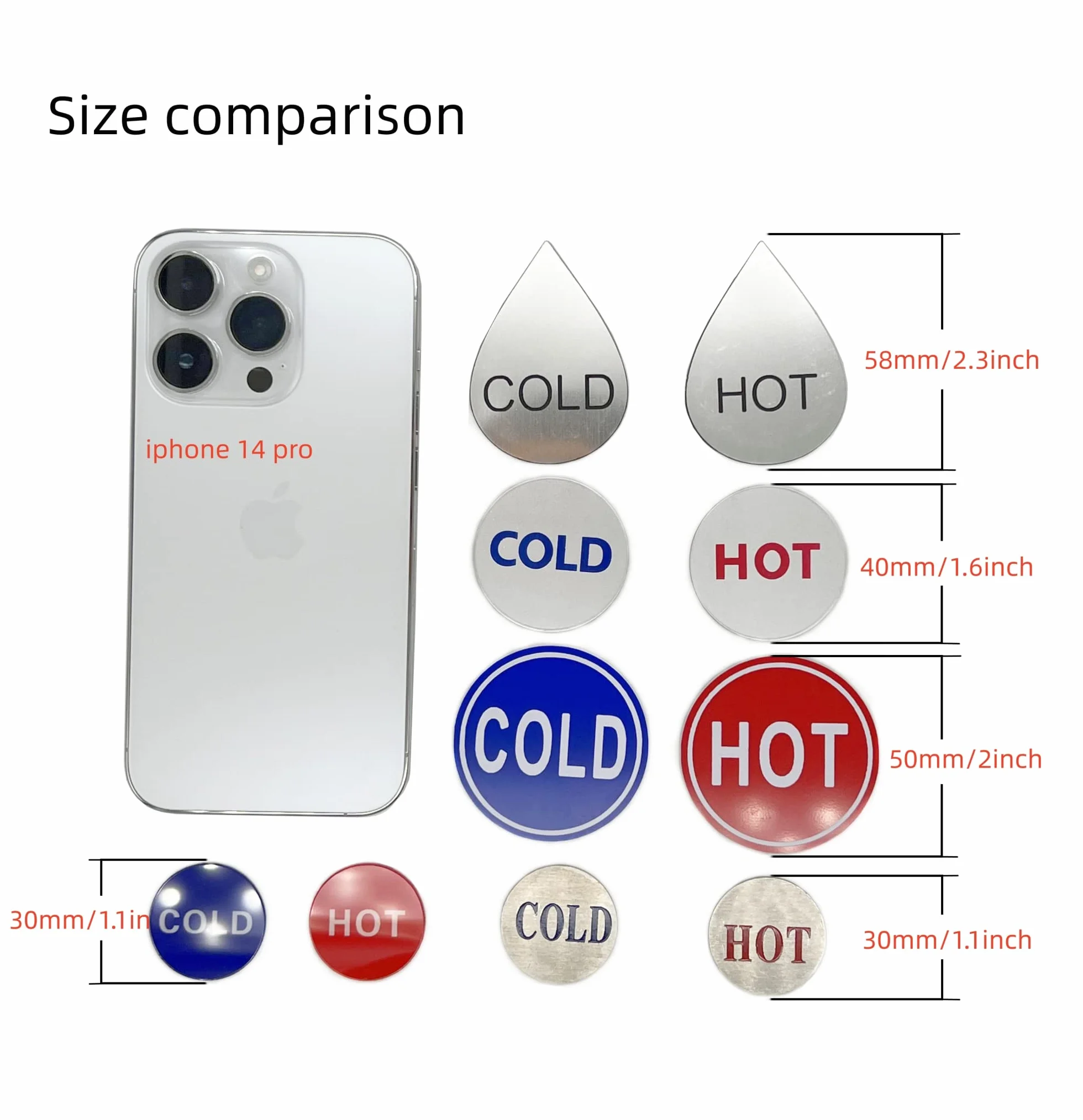 Stainless Steel Self Stick Cold Water Label Hot Water Label Hot Label Cold Label 1 Pair
