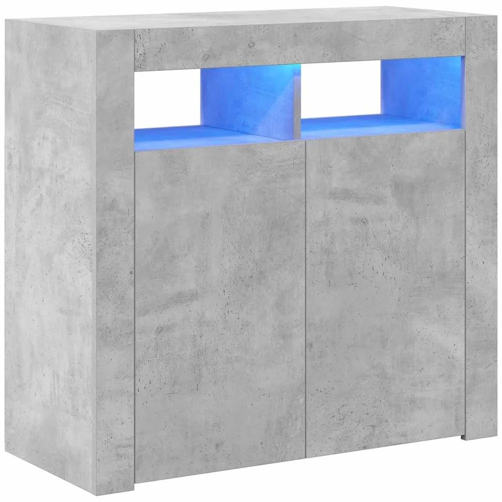 vidaXL Aparador con Luces LED Entrada Acento Pasillo Vestíbulo Recibidor Auxiliar Decoración Hogar Casa Escritorio Mueble Gris Hormigón 80x35x75 cm