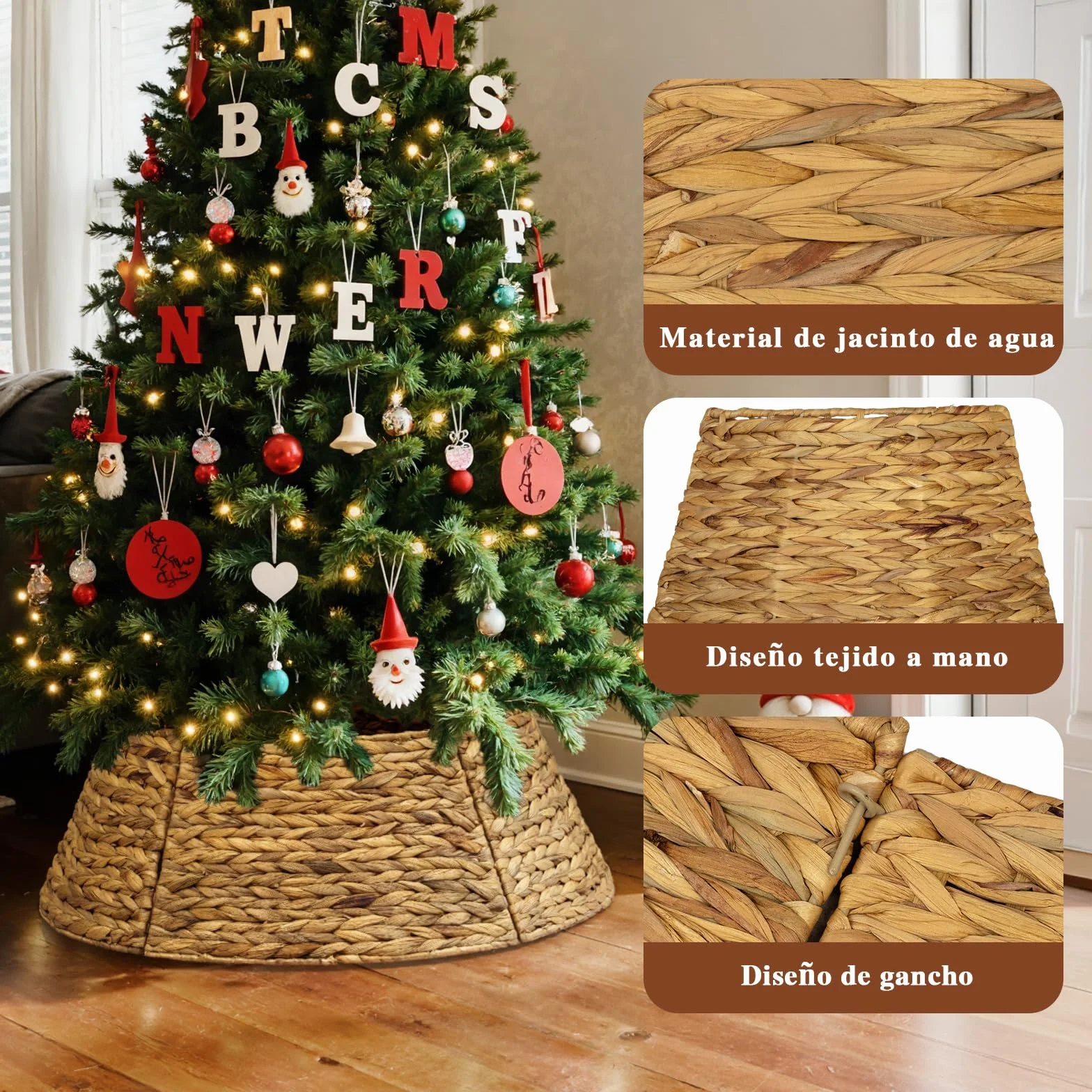 Lanpn Rattan Collar Árbol de Navidad 106cm, Redondo Mimbre Decorativo Falda Arbol Navidad Christmas Tree Collar para Grande Árboles Artificiales Interior - Decoración Navideña (Marrón)