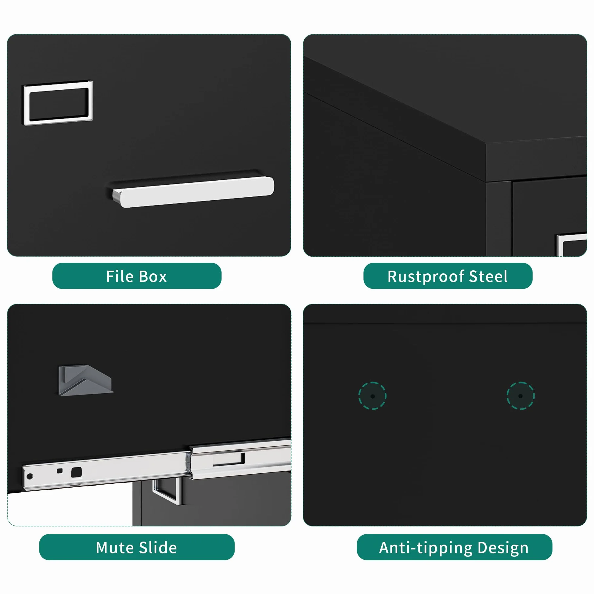 YITAHOME Archivador con cerradura con 2 cajones, archivadores de metal con tarjeta cue para A4, legal, carta, armario de oficina, armario de metal para oficina en casa, archivador colgante, negro, 62