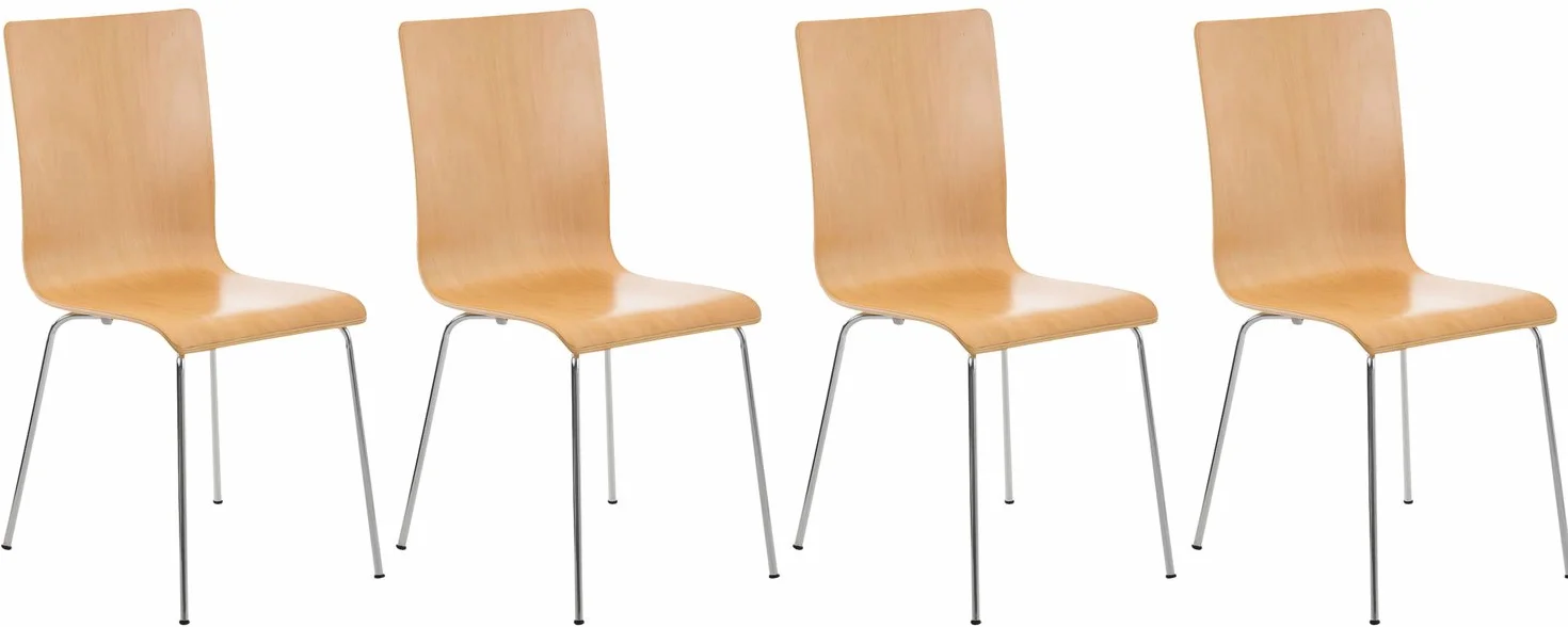 CLP Juego de 4 Sillas de Espera Pepe, Silla de Visitas con Asiento de Madera Ergonómico, Soporte Metálico, Color Natura
