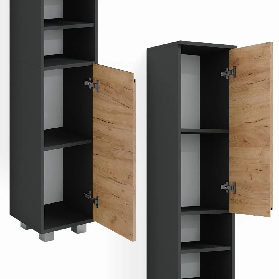 Vicco Armario de baño J-Shape, Gris, 30 x 190 cm, para Almacenamiento y combinación con Otros Elementos en Forma de J
