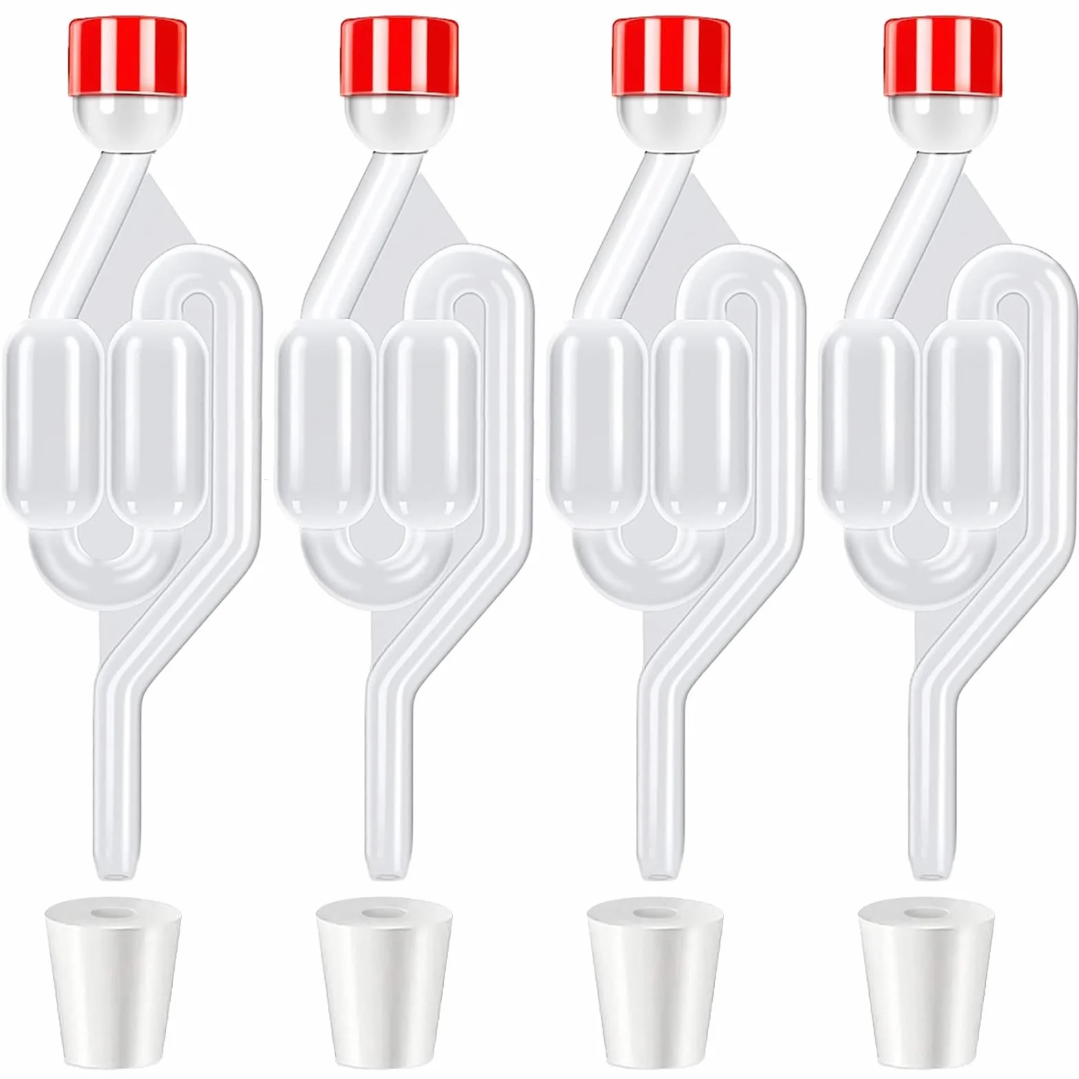 4 unidades Tubo de Fermentación Airlock Esclusas con 4 Tapón de Goma de Plástico Válvula Antirretorno Desague Burbujeador,Esclusa para Secundaria de Cerveza Fermentada con Jugo Puro y Vino Tinto
