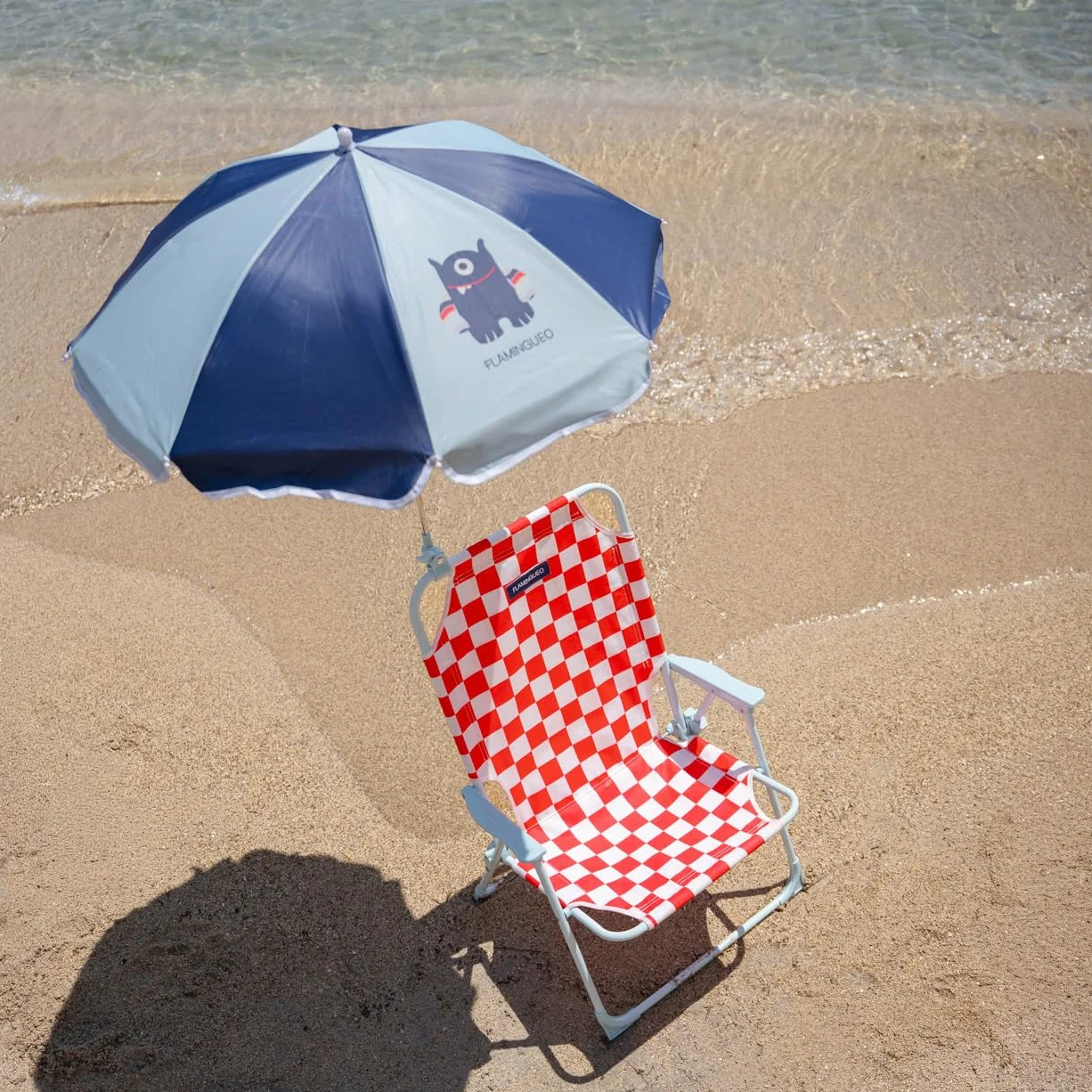Flamingueo Silla Playa Plegable Niños UPF 50+ Poliéster Acero Rojo Azul