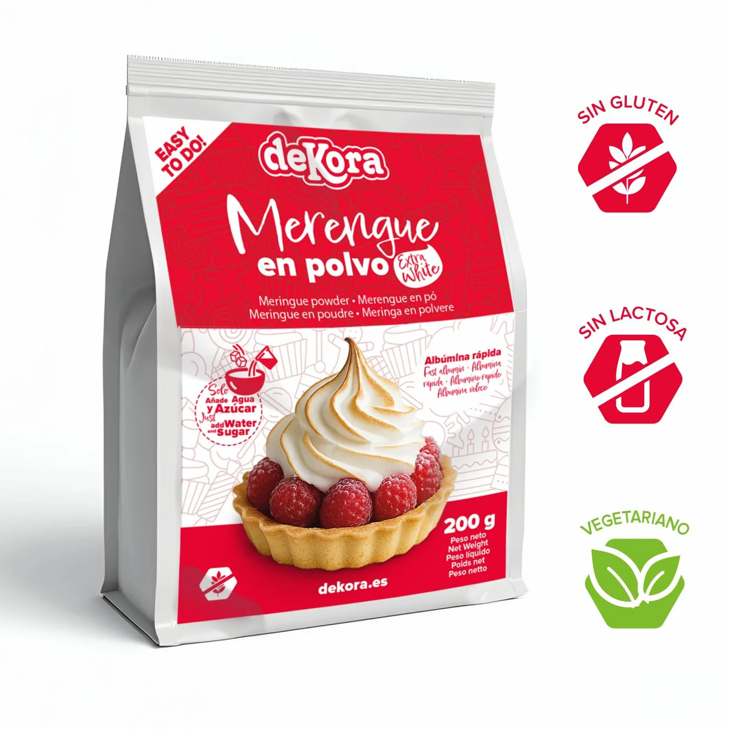Merengue en Polvo 200 g Extra White para Tartas y Cupcakes, Albúmina Sin Gluten Sin Lactosa