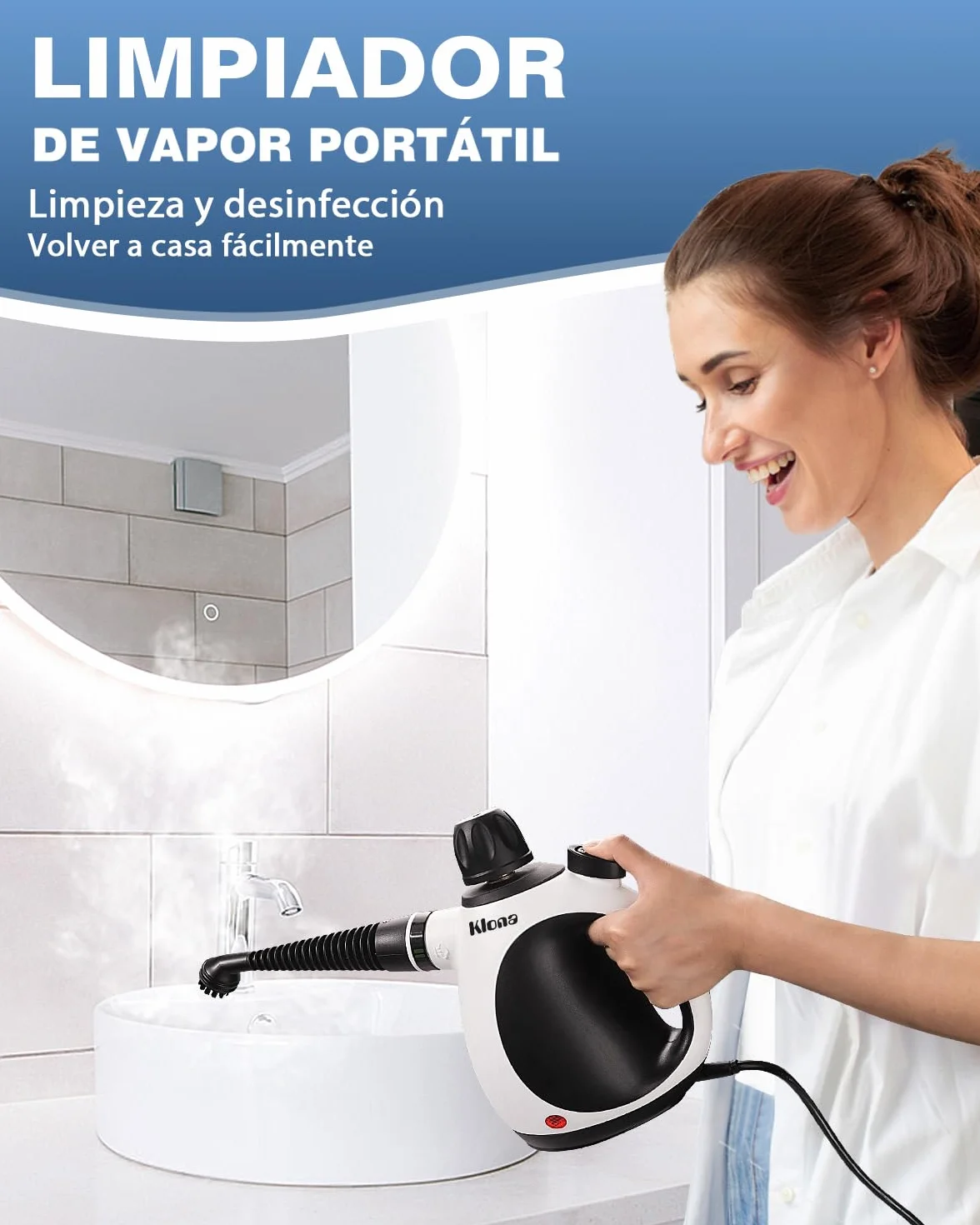 KLONA Limpiador a vapor de mano multiusos con 10 accesorios para alfombras, cortinas, sofás