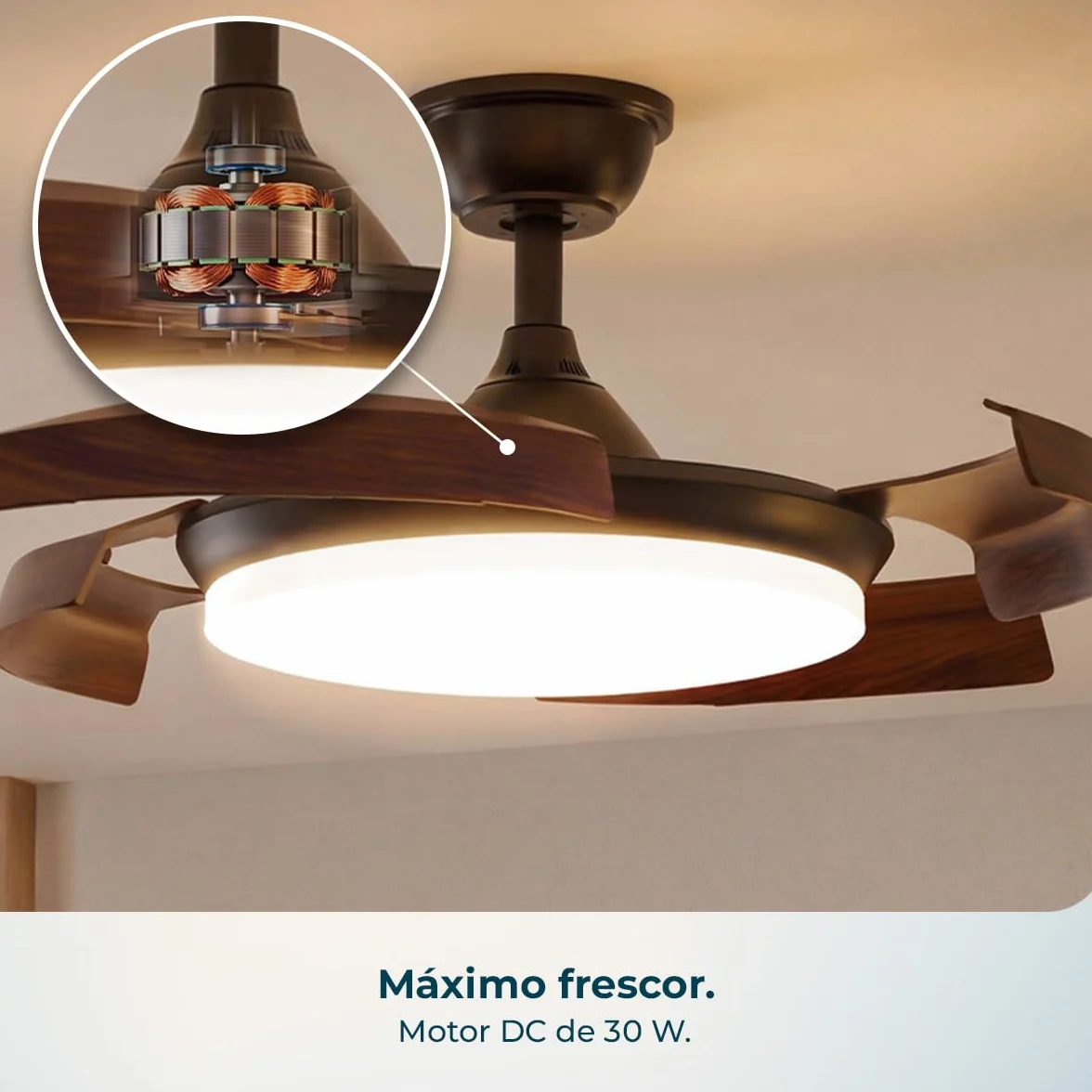 Cecotec Ventilador de Techo con Luz con Aspas Retráctiles EnergySilence Aero 4500 Puzzle Invisible White. 30W, Motor DC, Diámetro 42", Luz LED, Mando a Distancia, Temporizador, Función Verano/Invierno