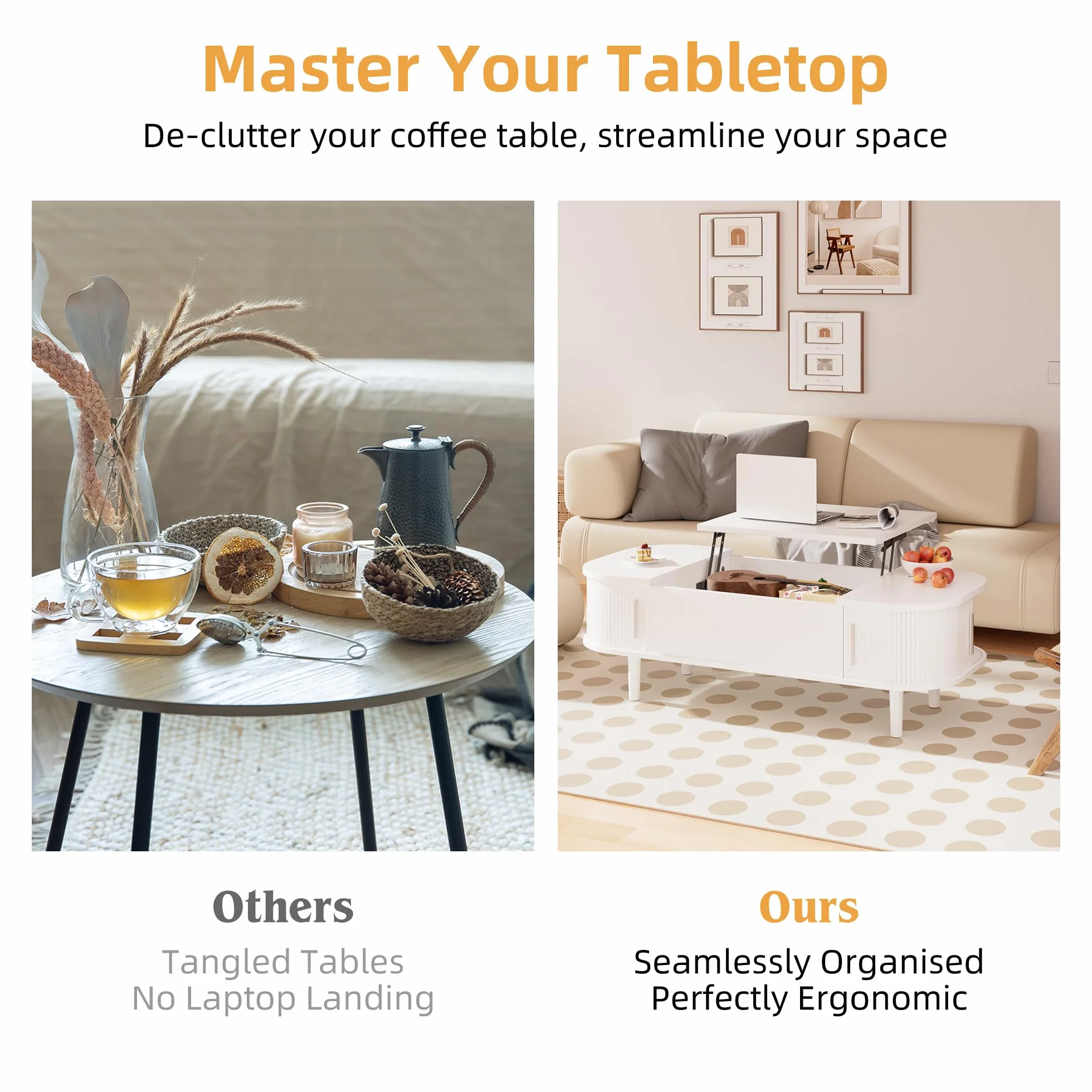 Mesa de Centro con Tapa Elevable – Mesa Central Moderna de Madera con Puerta Corredera y Almacenamiento Oculto, para Salón, Espacios Pequeños, Oficina en Casa