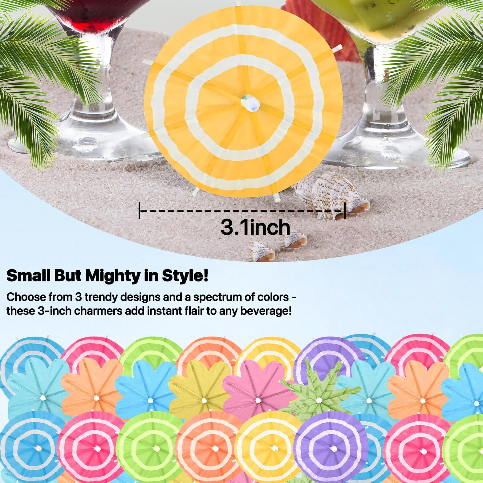 150 piezas de 3 estilos de paraguas de cóctel, mini paraguas para bebidas, palillos de dientes hawaianos, sombrilla de papel pequeña para decorar bebidas, decoración, palitos de bebidas