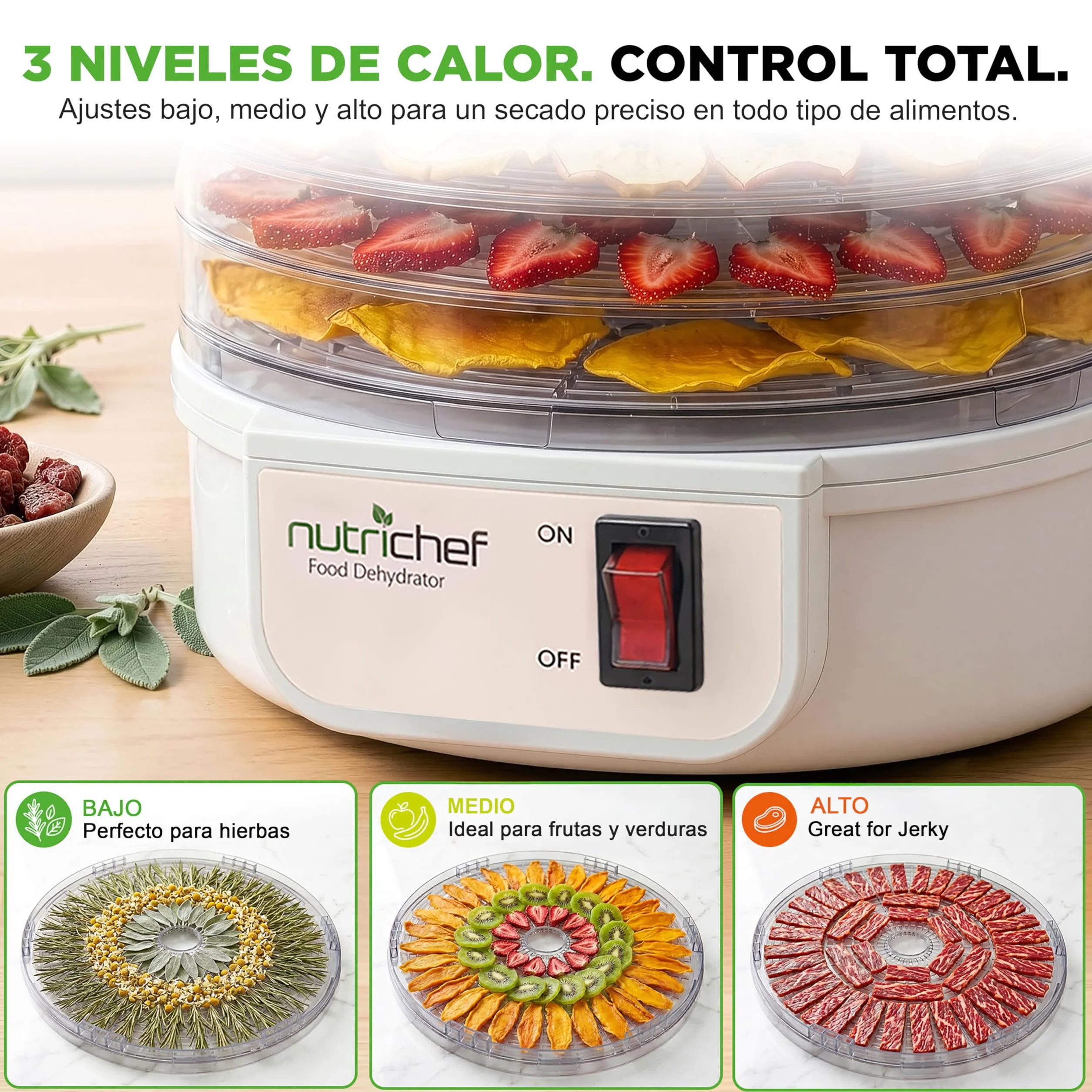NutriChef Deshidratador de alimentos eléctrico 5 bandejas para Frutas Verduras Carne