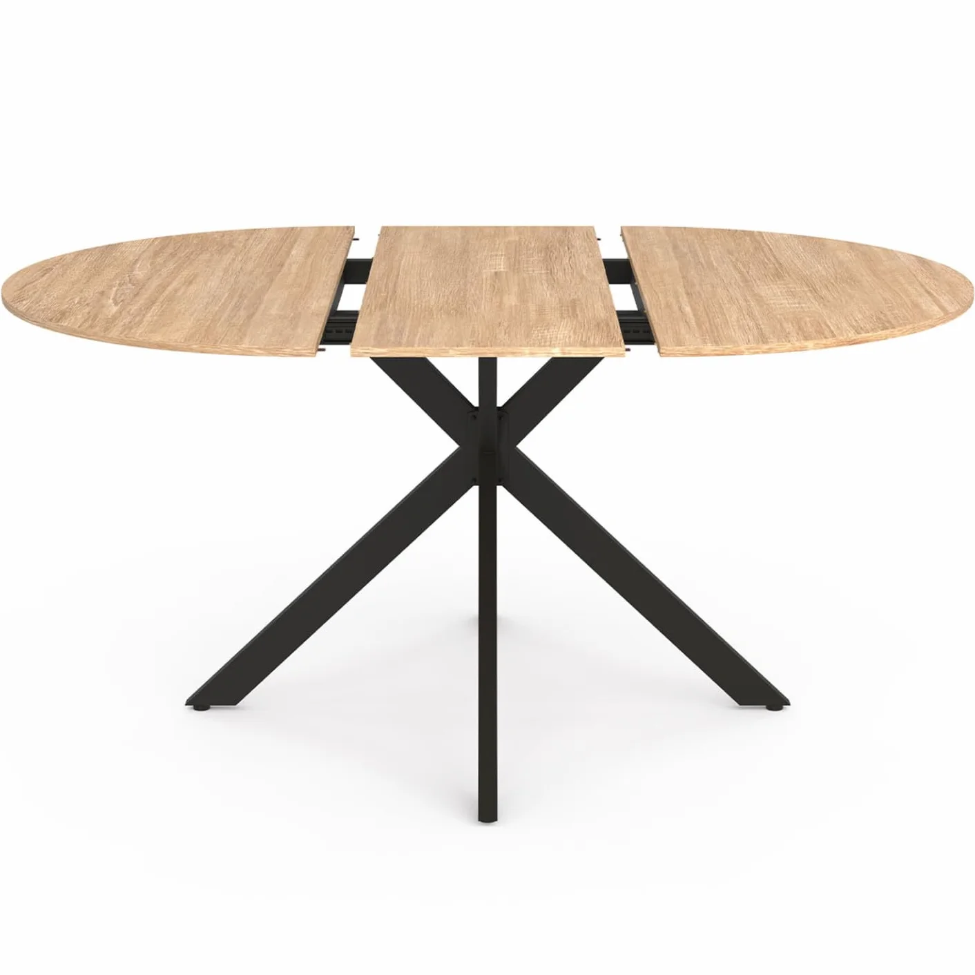 IDMarket Alix - Mesa de comedor extensible redonda 4-8 personas, patas de araña madera y negro, 110-150 cm