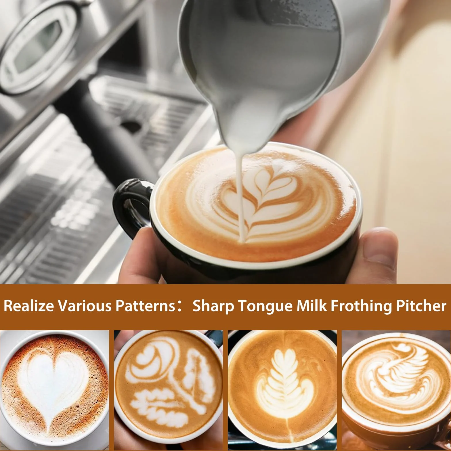 Jarra Leche Barista 350ml Acero Inoxidable Escala, Aguja Latte Art, Para Espuma Cappuccino Espresso (Plateado)