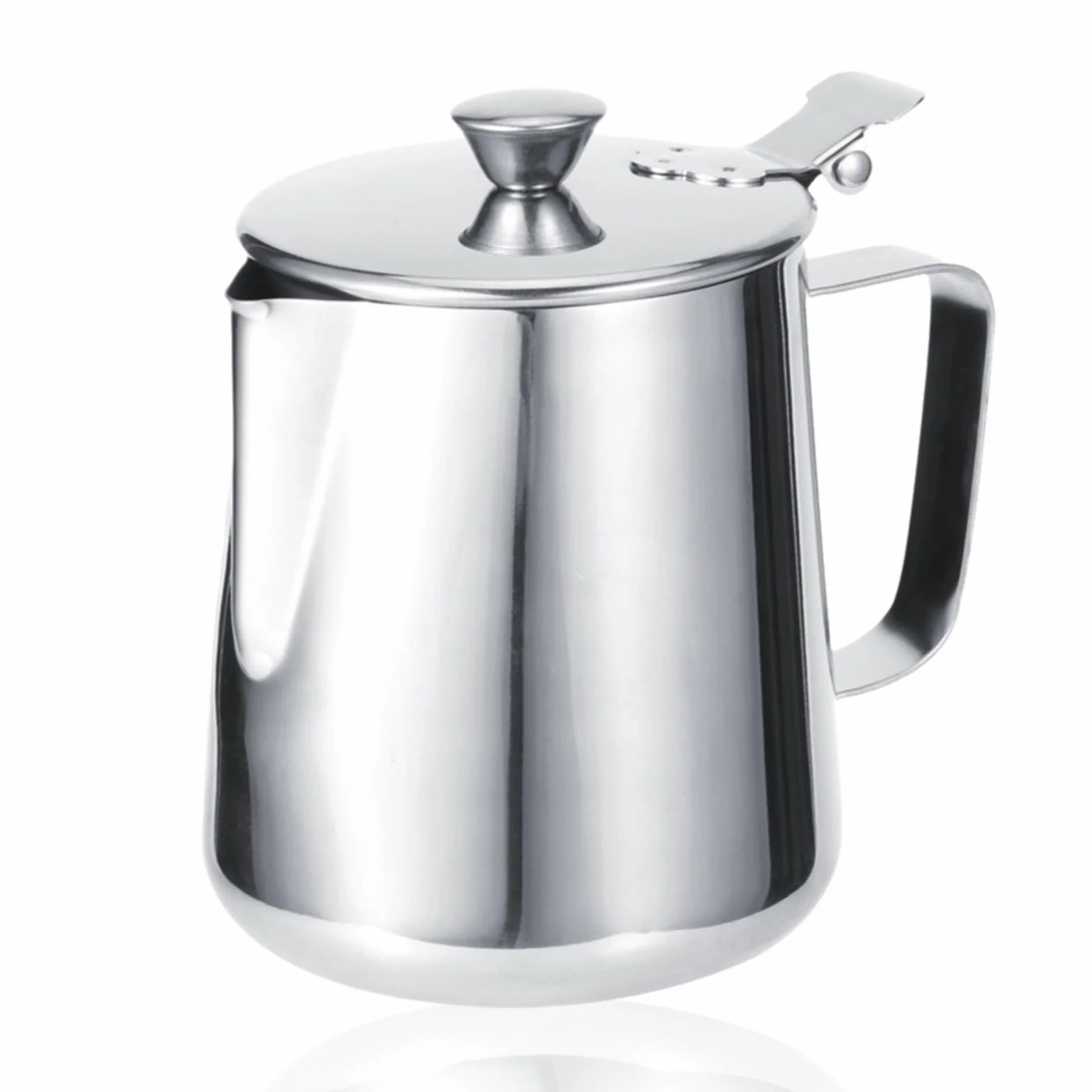 Jarra de leche con tapa, 600 ml/1000 ml, jarra de leche de acero inoxidable, jarra de espuma de leche con mango para café con leche, número de referencia (600 ml)
