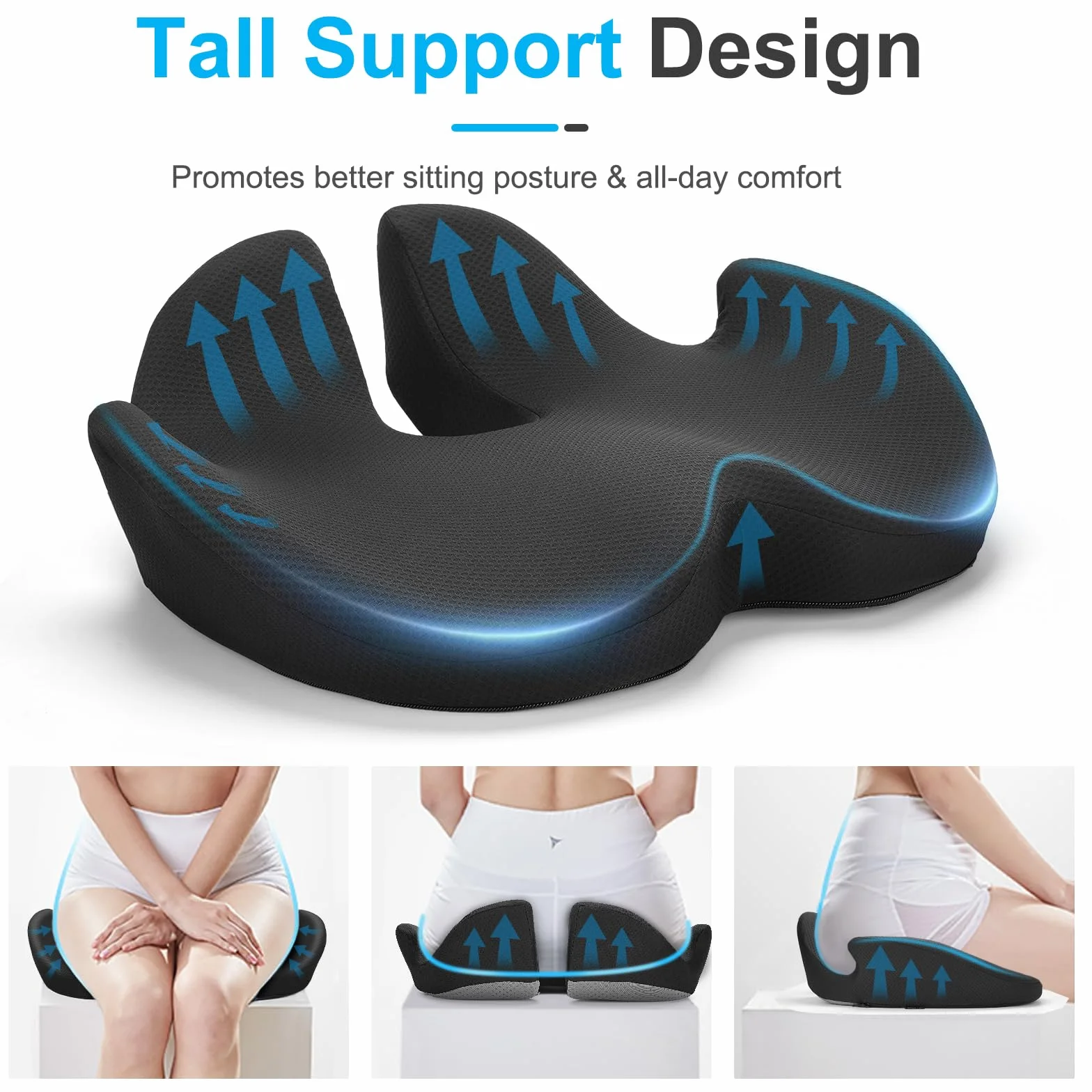 Cojín de Asiento Espuma Viscoelástica Ergonómico para Silla de Oficina y Hogar