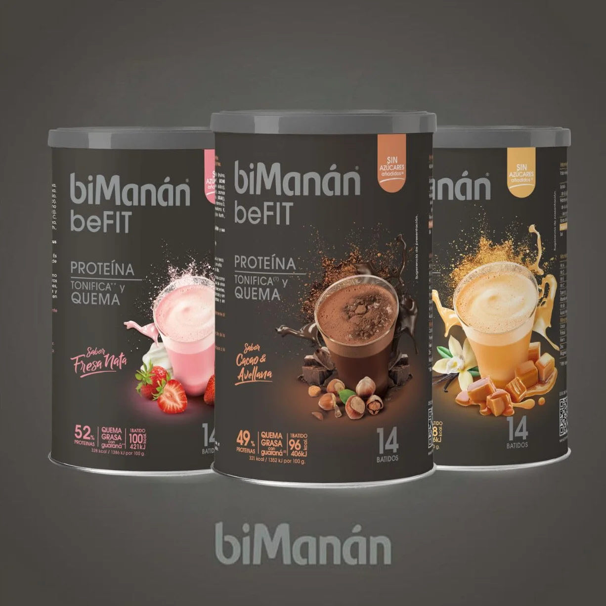 biManán Batido de Proteína Sabor Vainilla y Toffee 51% Proteína Guaraná Fibra Ácido Fólico Vitaminas Minerales 420g