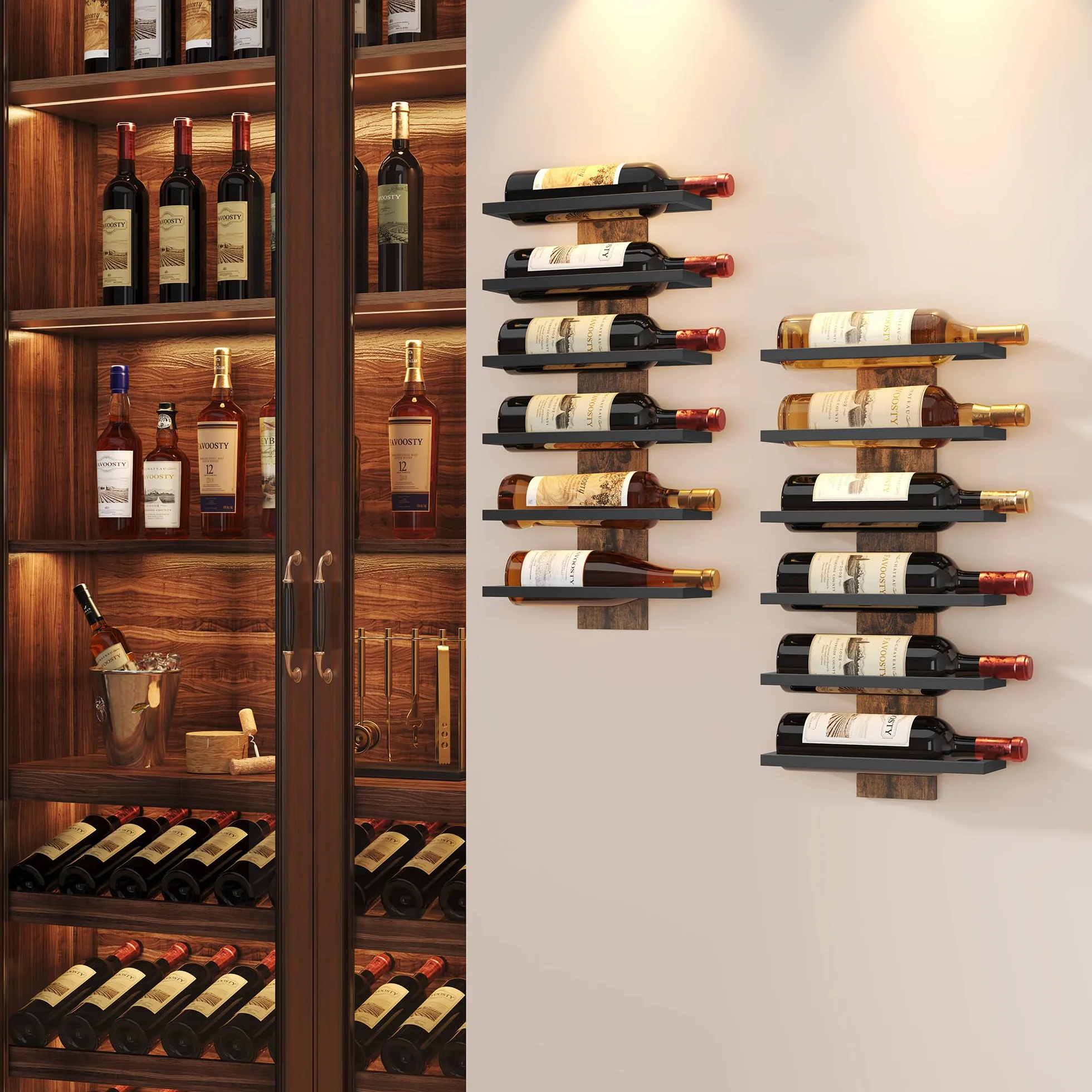 FAVOOSTY Botellero Pared 1 Set, Botellero Vertical, Estante para Botellas con 6 Niveles, 6 Botellas de Vino, Soporte para Botellas, Estante de Metal para Botellas de Vino, para Comedor, Bodega, Negro