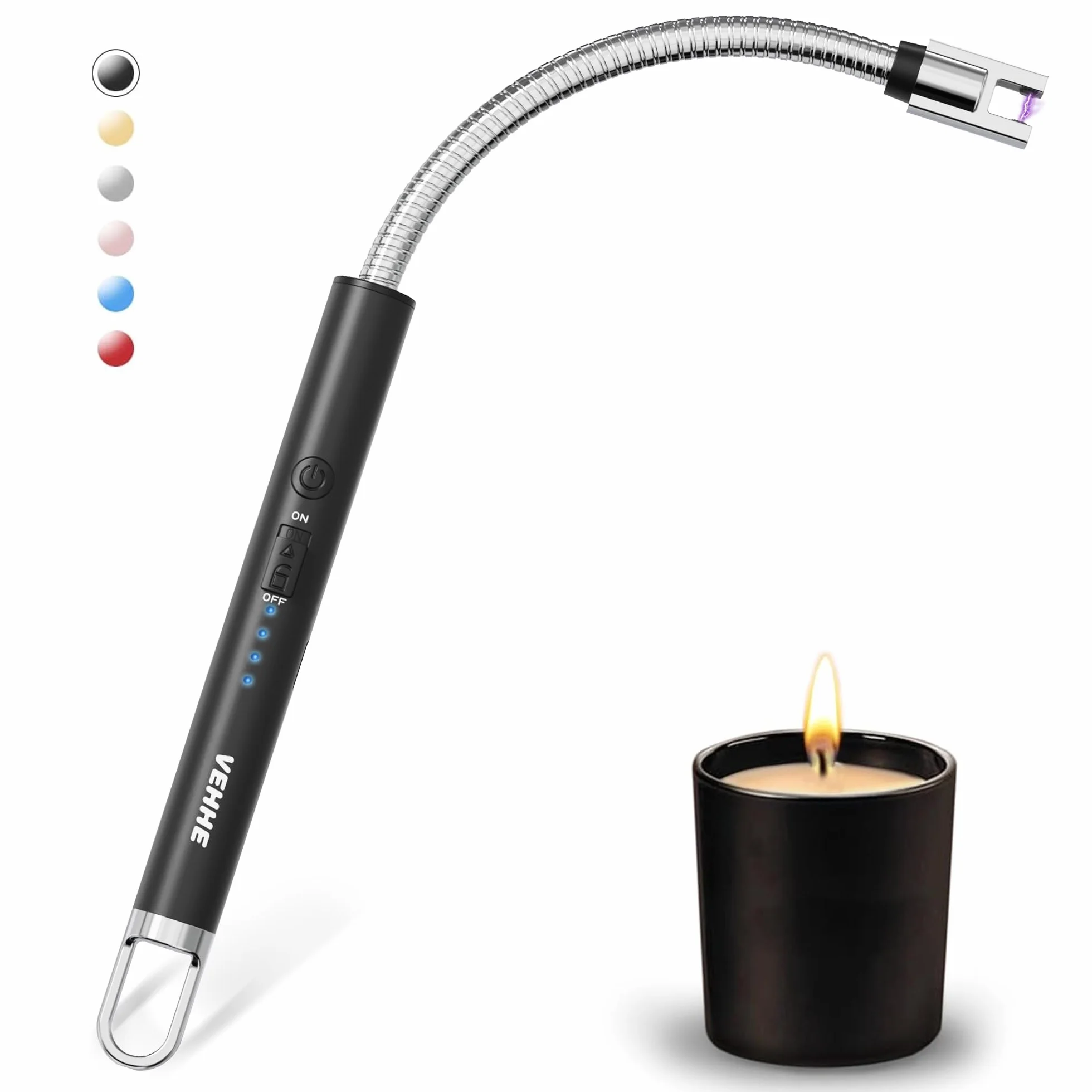 Encendedor de Arco Eléctrico Recargable VEHHE con Indicador LED de Batería USB, Mechero Largo para Cocina, Velas, Estufas de Gas y Camping