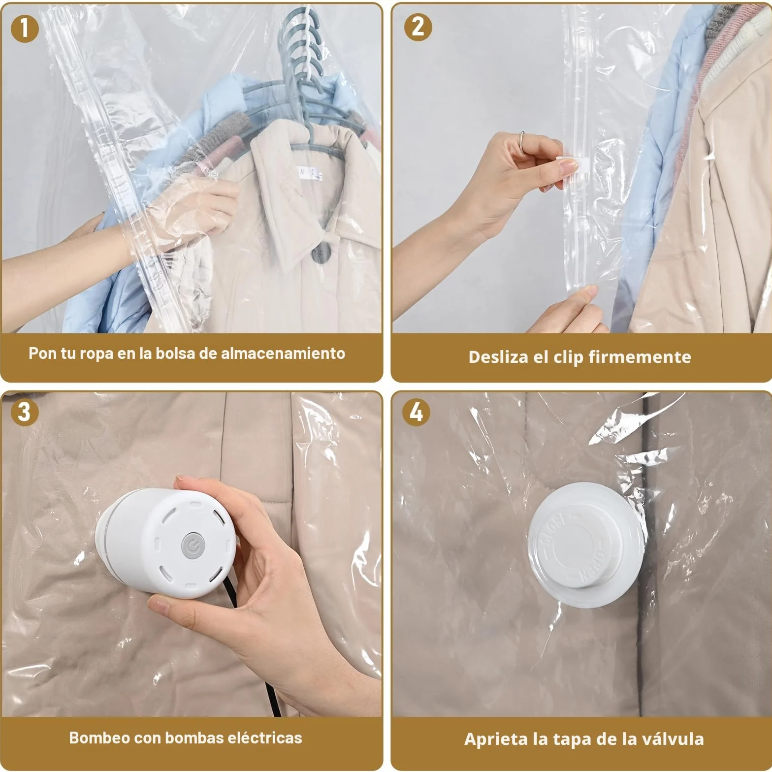 Bolsas colgantes de almacenamiento al vacío, 4 bolsas ahorradoras de espacio para ropa