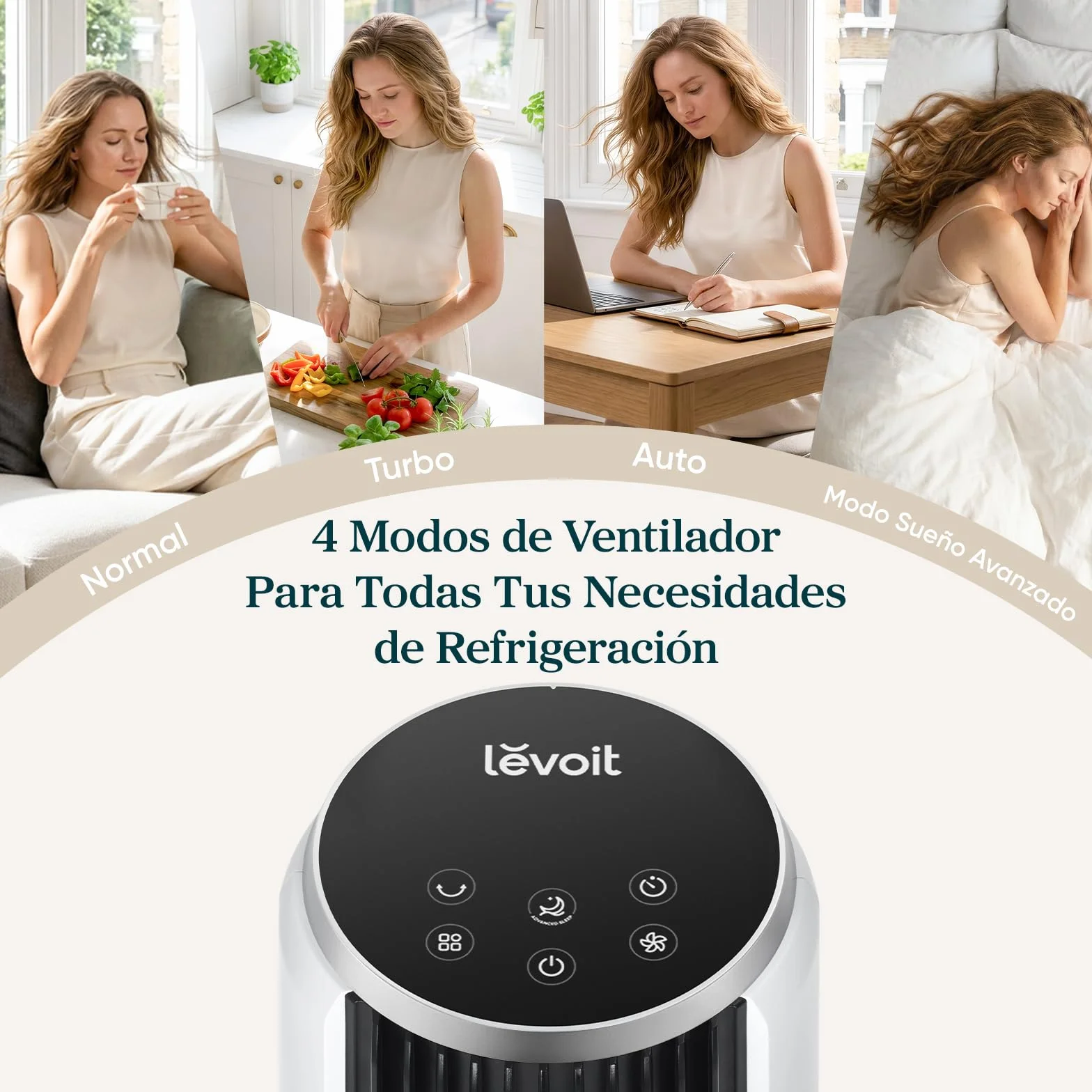 LEVOIT Ventilador de Torre 26W Motor DC 7.9m/s Silencioso 12 Velocidades Temporizador 12H Oscilación 90° Blanco