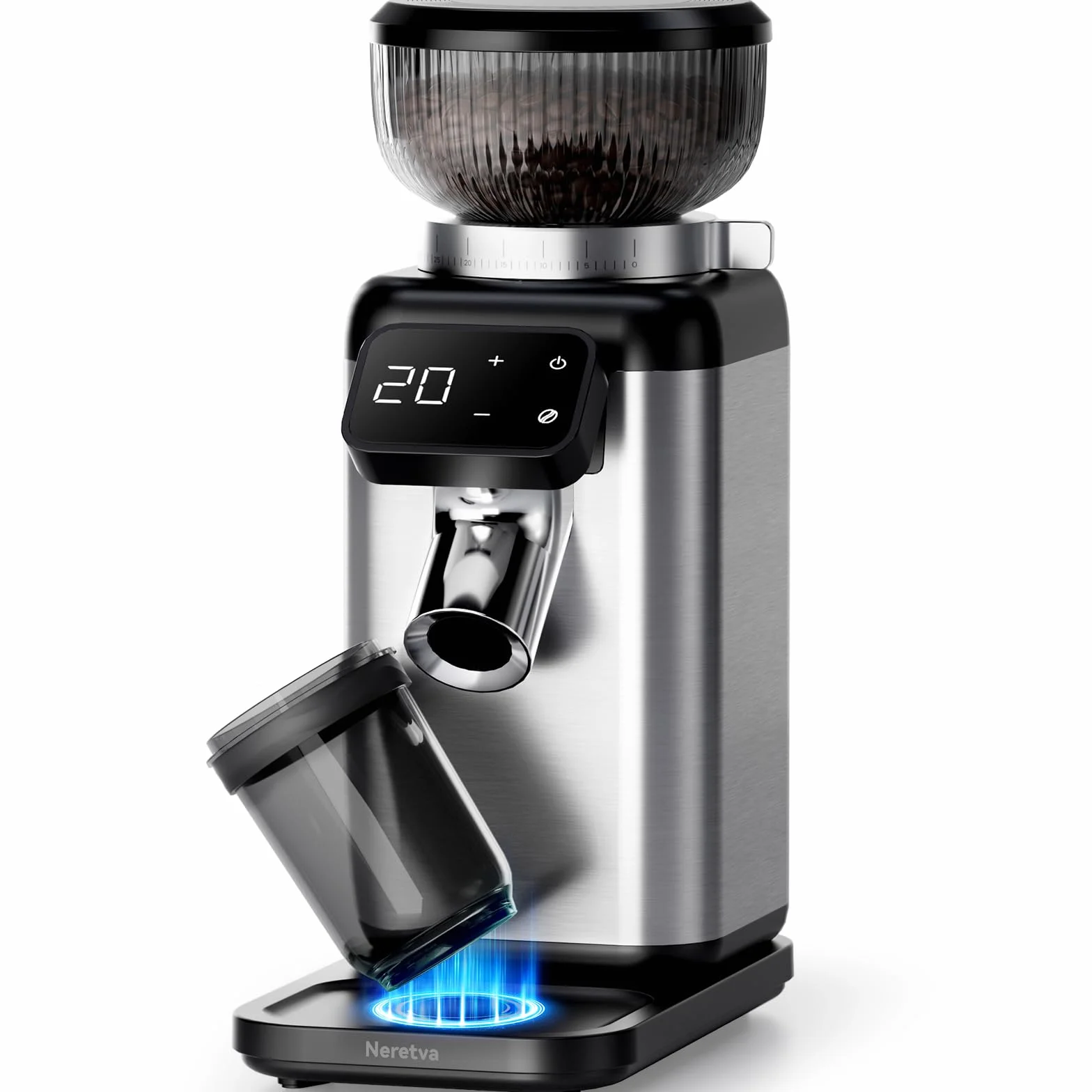Neretva Molinillo Cafe Electrico, 40 Precisión Molinillo Café Antiestático & Anti Residuos Molinillo de Cafe con Magnético Recolector & LCD Táctil para Espresso/Café de Goteo/Prensa Francesa/Moka