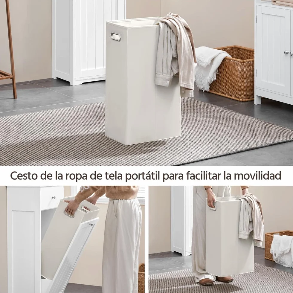 Yaheetech Armario de de Baño Alto Mueble Auxiliar de Baño 45x30x180 cm Armario Estrecho con 1 Armario Cerrado de 3 Estantes Ajustables 1 Cajón y 1 Cesta de Lavandería Blanco