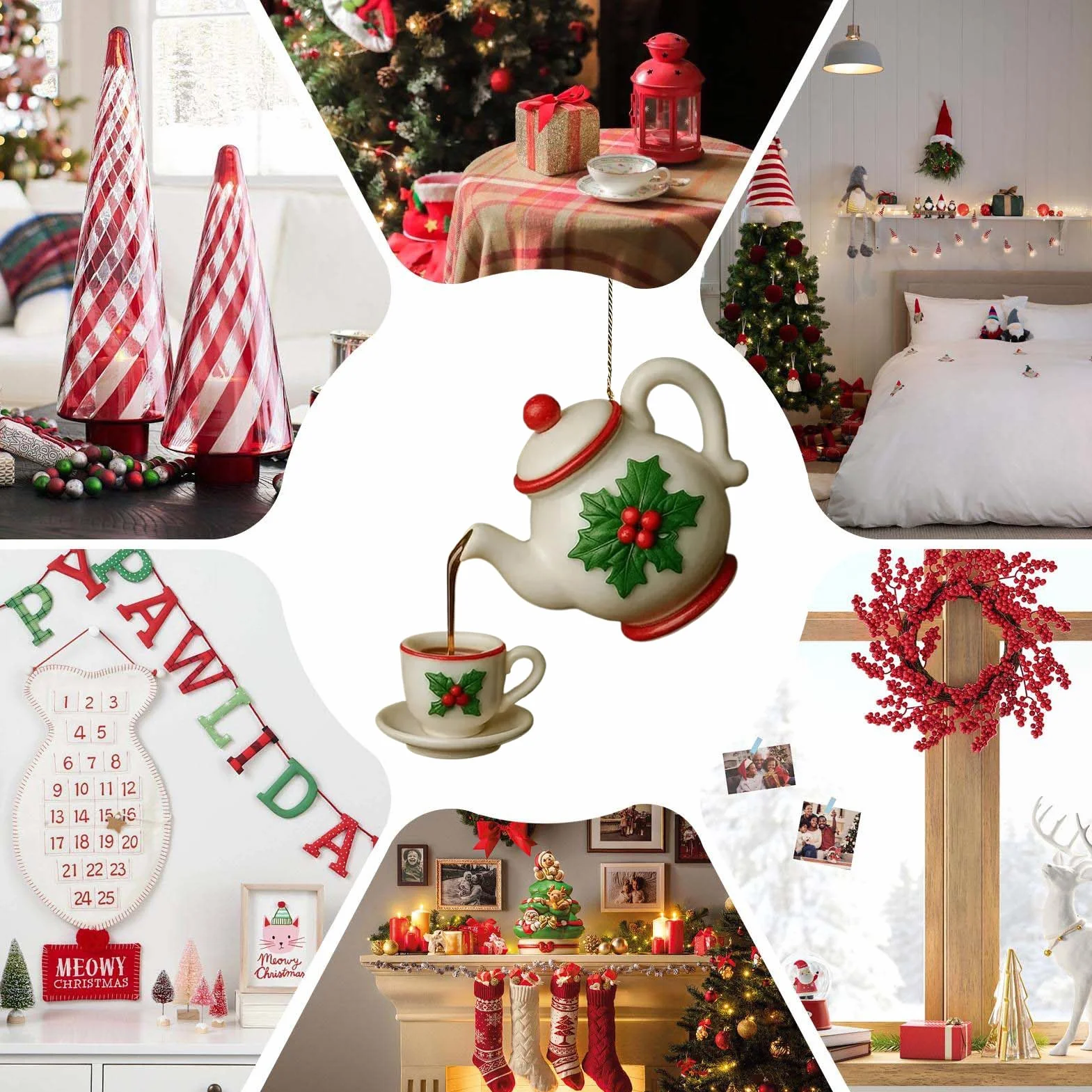 Juego de Adornos de Navidad para Árbol, Colgante de Tetera Acrílica 2D, Decoración Rústica para Hogar