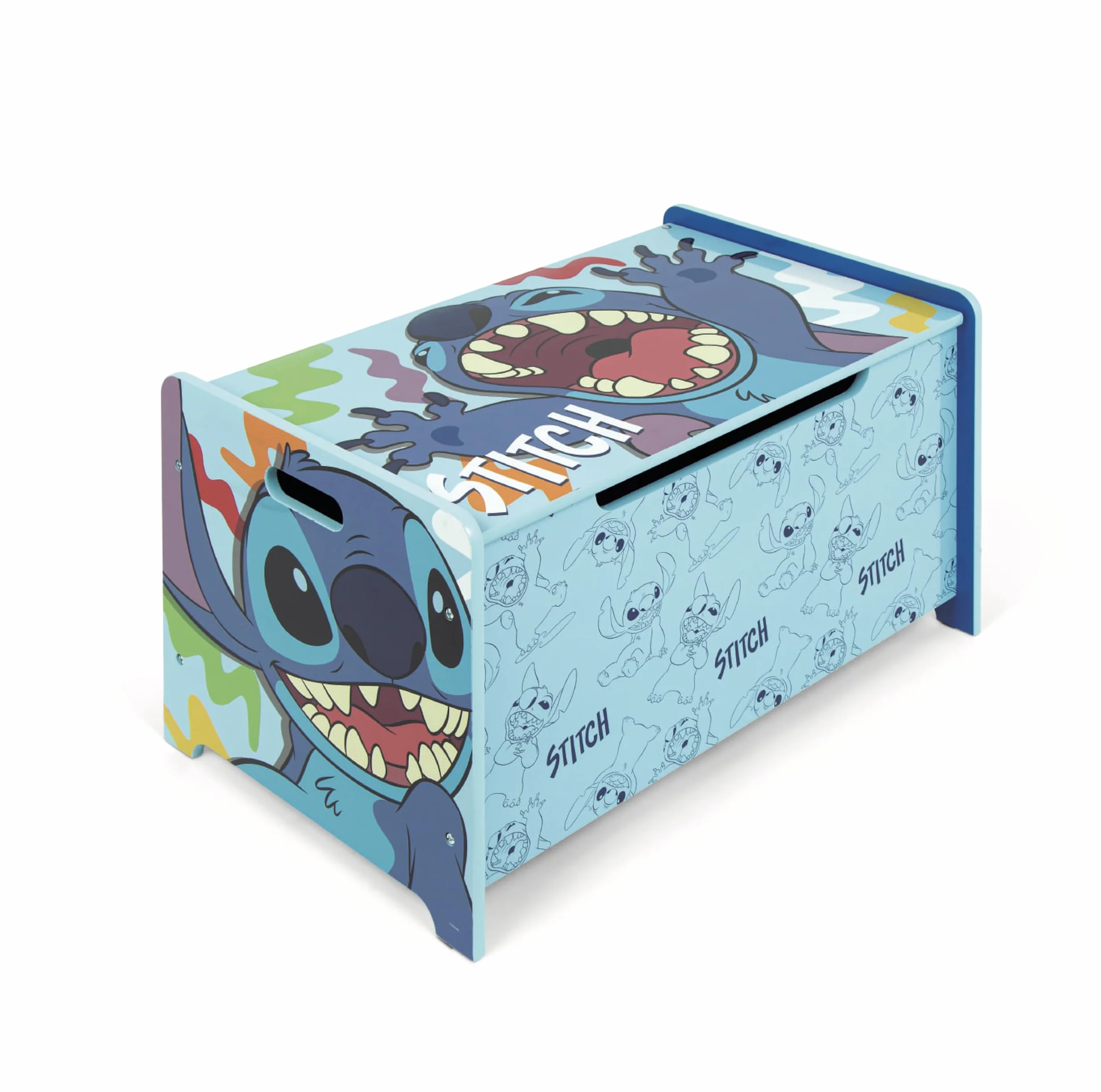 Banco juguetero de madera Stitch Disney 62.5x40x37cm azul