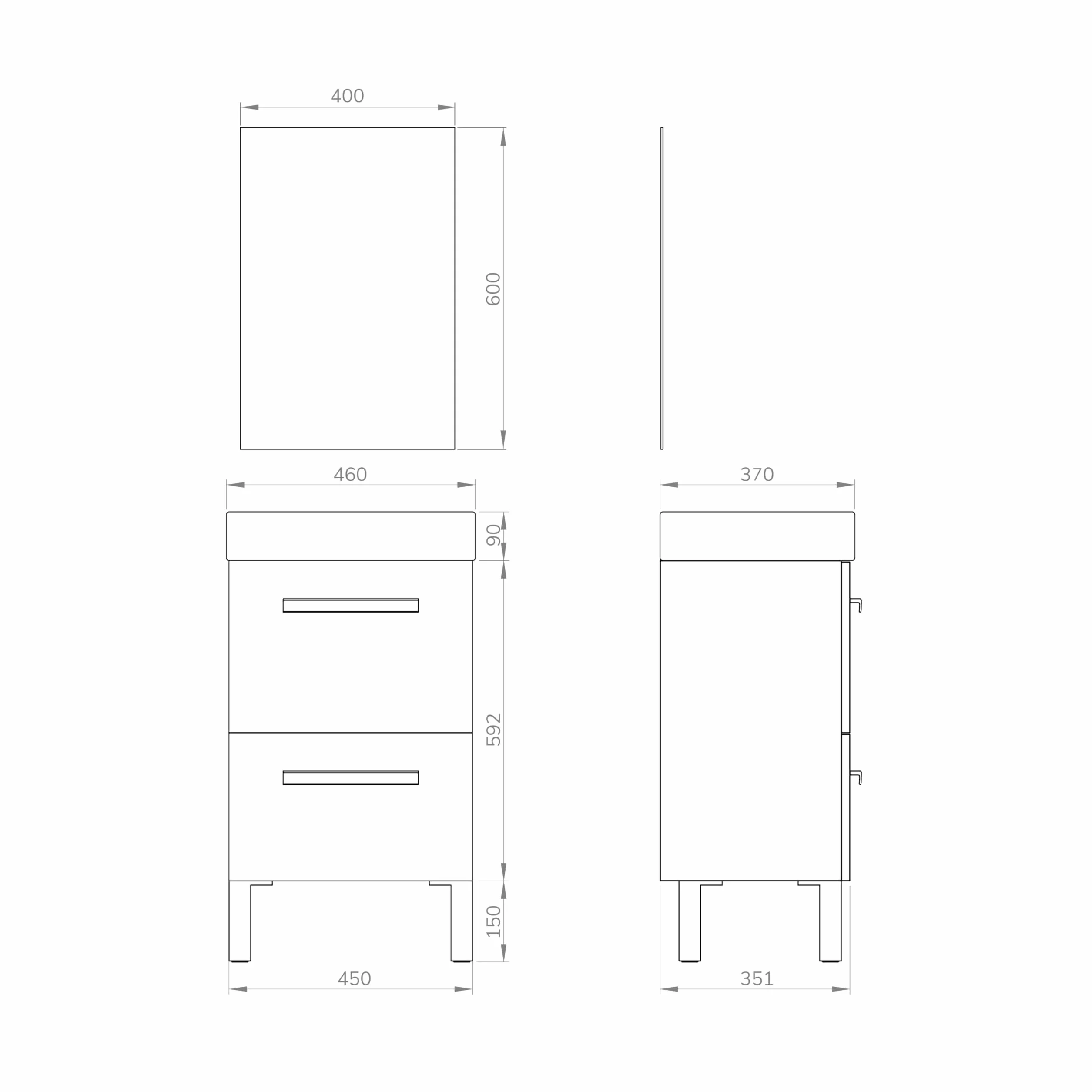 Baikal Conjunto De Mueble De Baño 45cm. Incluye Mueble con Lavabo. Melamina 16mm. Mueble MONTADO. Lavabo Encastrado. con Espejo Puerta Abatible + Cajón Blanco