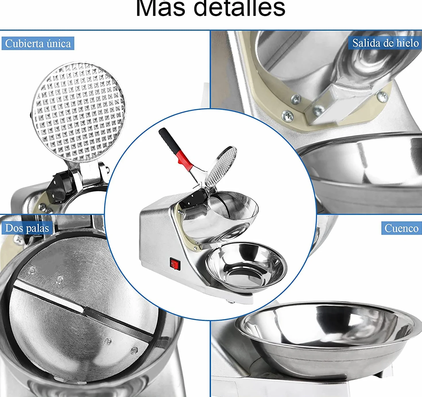 Trituradora de Hielo Eléctrica 300 W 80 kg/h Acero Inoxidable