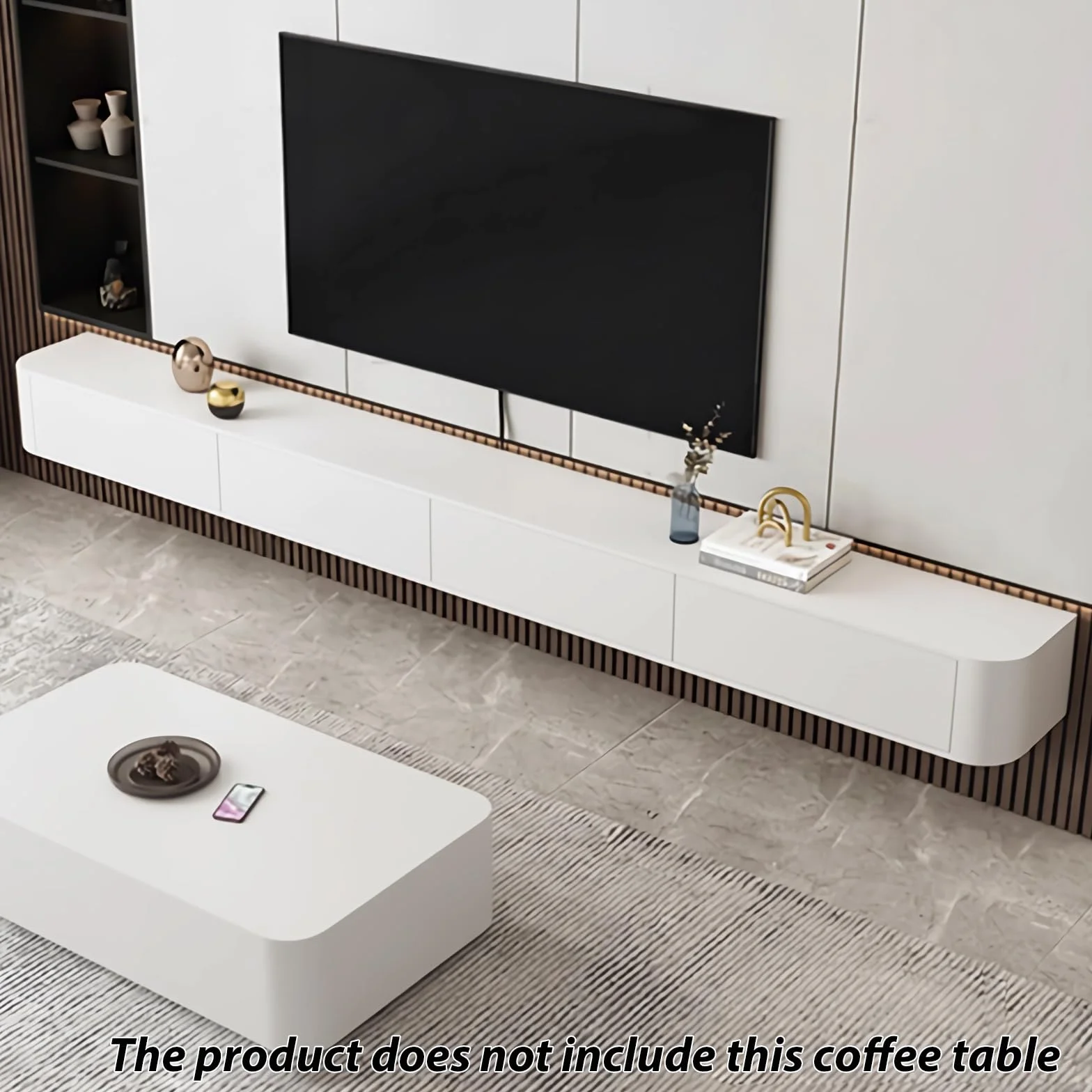 Mueble de TV Flotante, Soporte de montado en la Pared con Dos cajones, Consola Multimedia para, Mueble de TV Grande para Sala de Estar y Oficina (180cm/70.8in,Blanco-A)