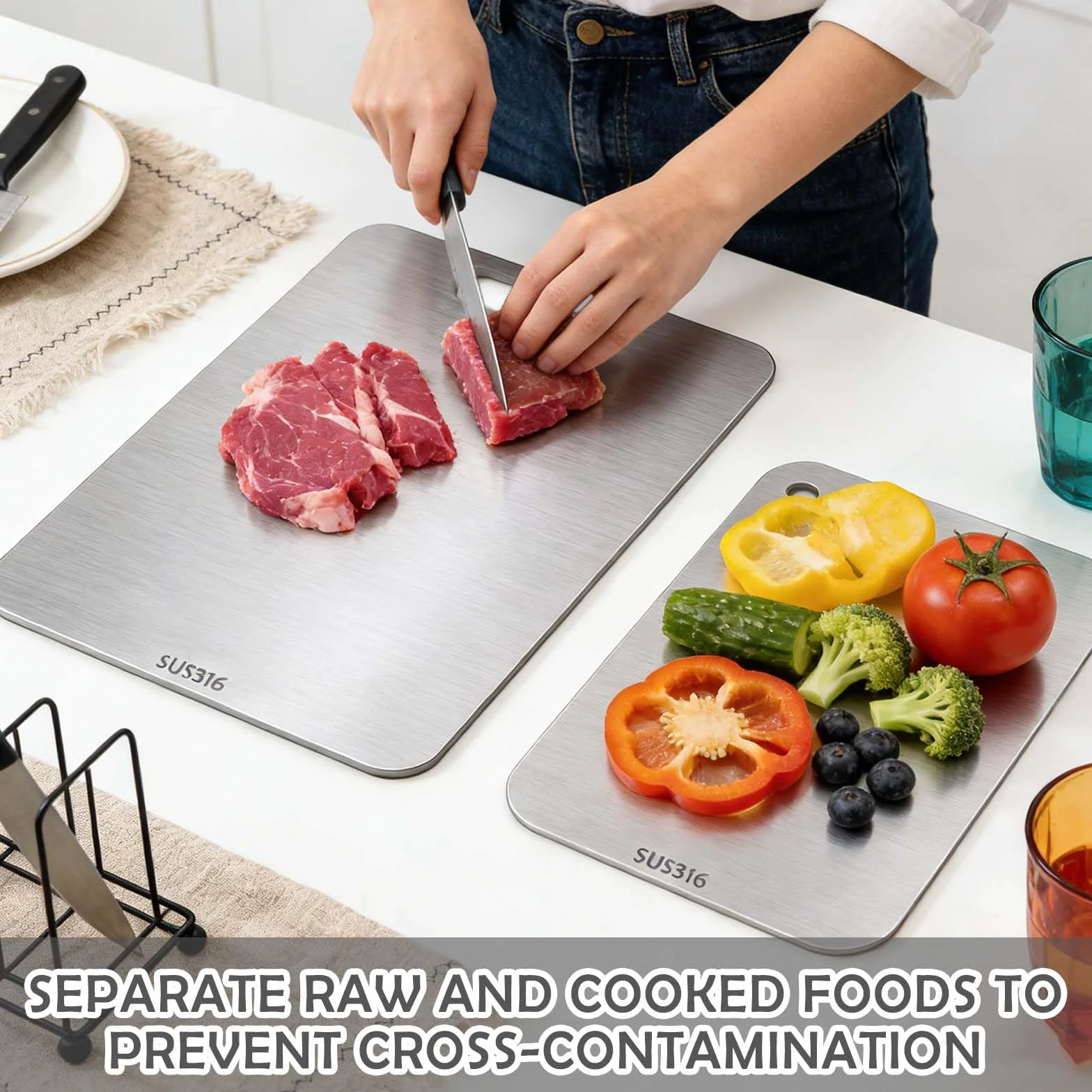 Tabla Cortar Cocina Titanio Doble Cara, Tabla de Cortar Titanio Inoxidable Alimentaria