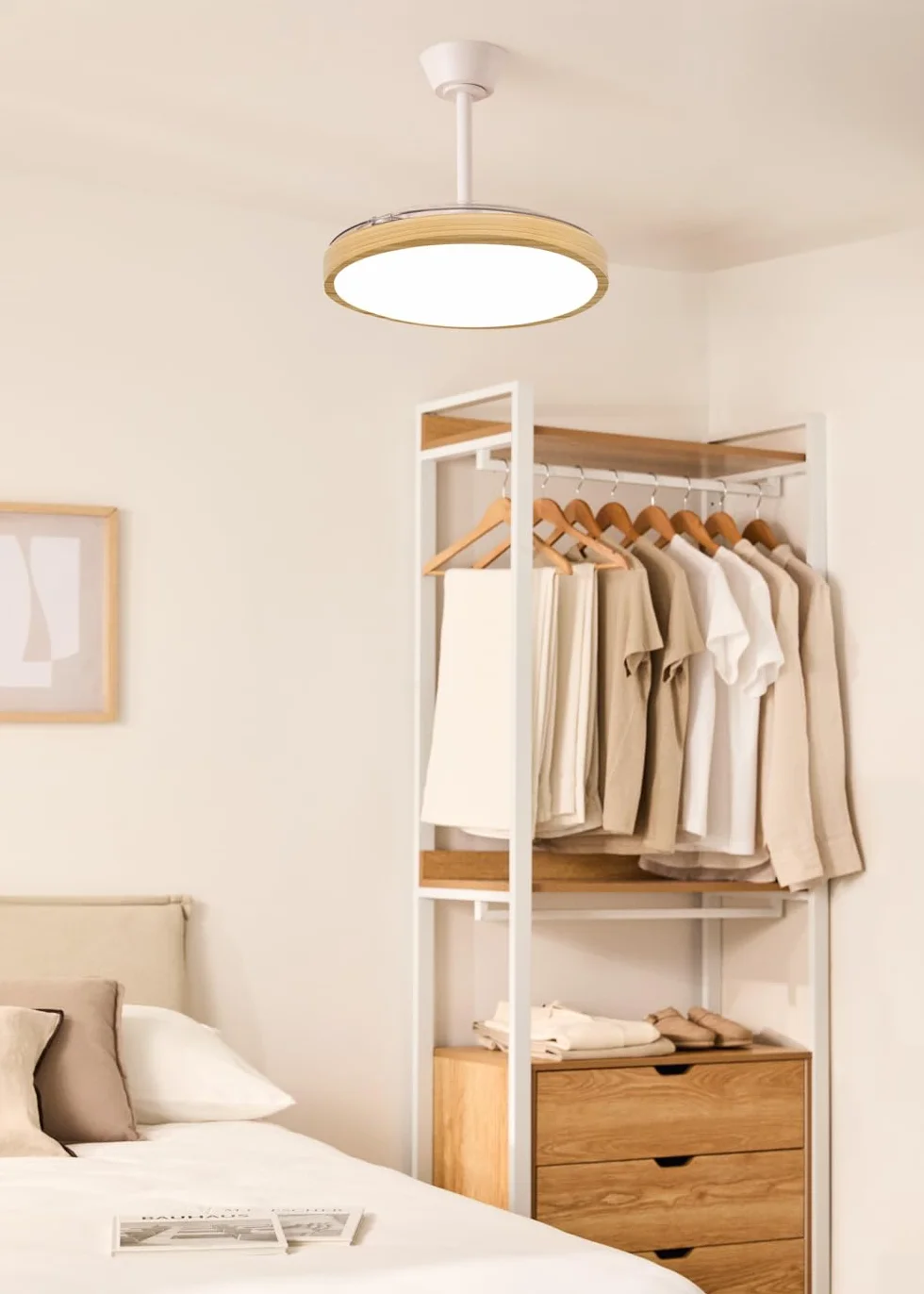 CREATE WIND CLEAR STUDIO S Ventilador de techo con luz blanco madera clara 40W Ø 91 cm aspas retráctiles temporizador