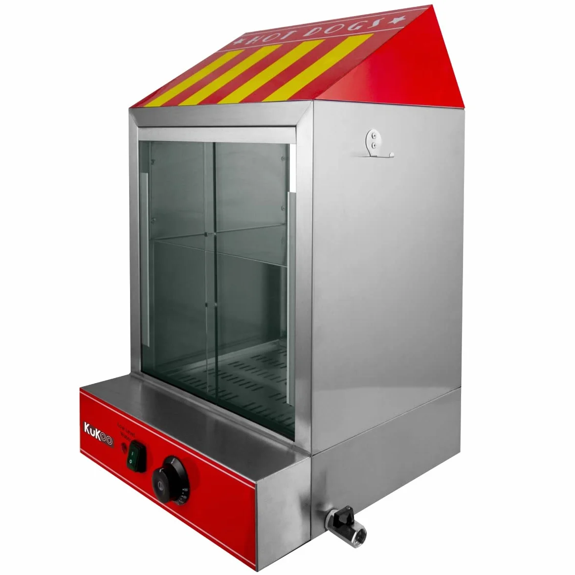 Calentador de Perritos Calientes Comercial Máquina Eléctrica de Vapor para Hot Dogs de 2000W Asador Salchichas Profesional con Temperatura Ajustable de 30 a 110°C + Pinzas y 3 Botellas de Salsa Gratis