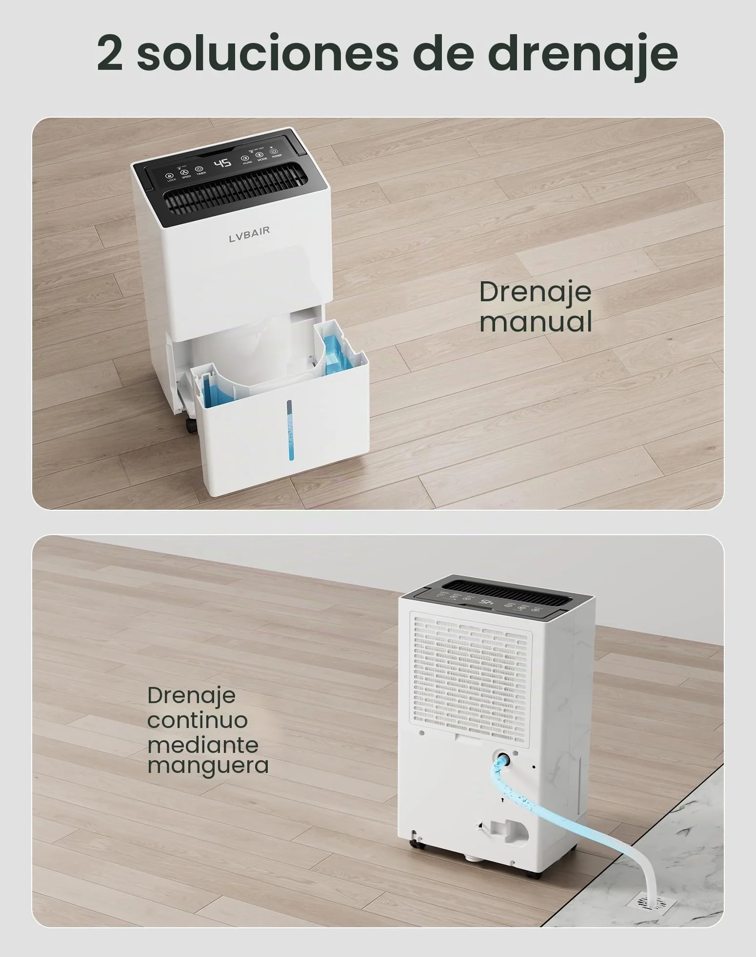 Deshumidificador eléctrico 20 l/día, portátil, 3 modos, control inteligente de humedad